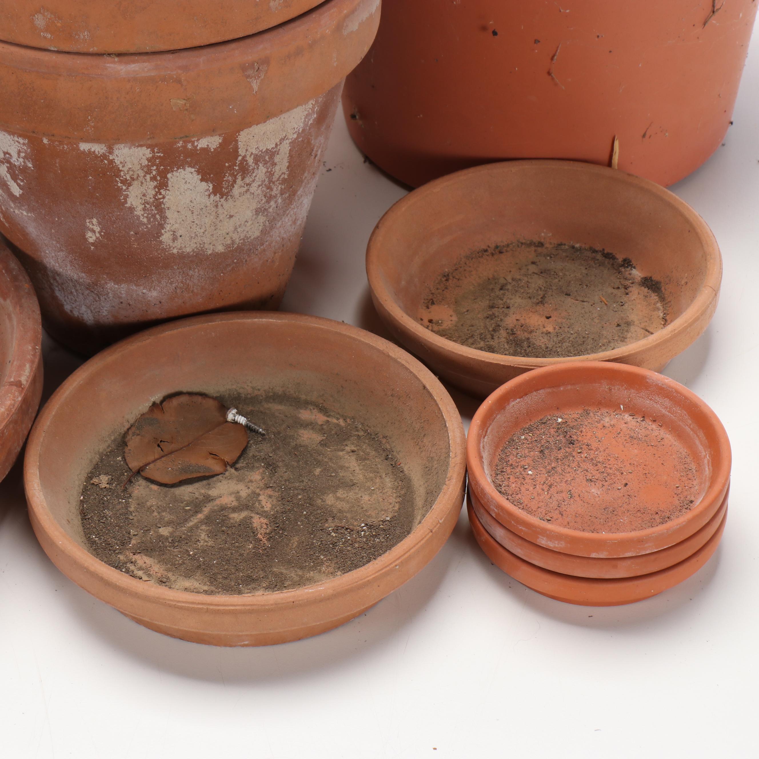 New England Pottery and Other Terracotta Pots with Metal Topiary Frame