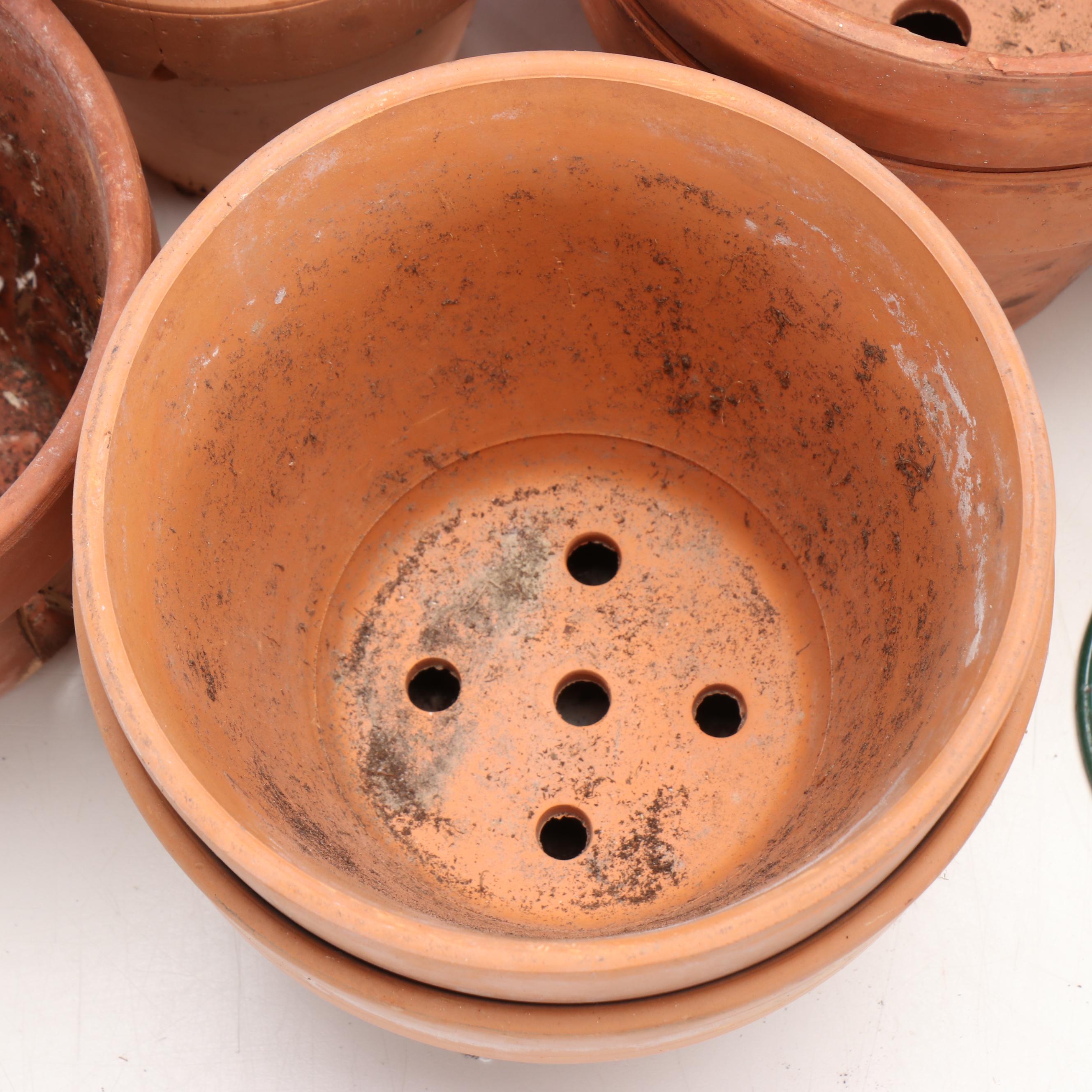 New England Pottery and Other Terracotta Pots with Metal Topiary Frame