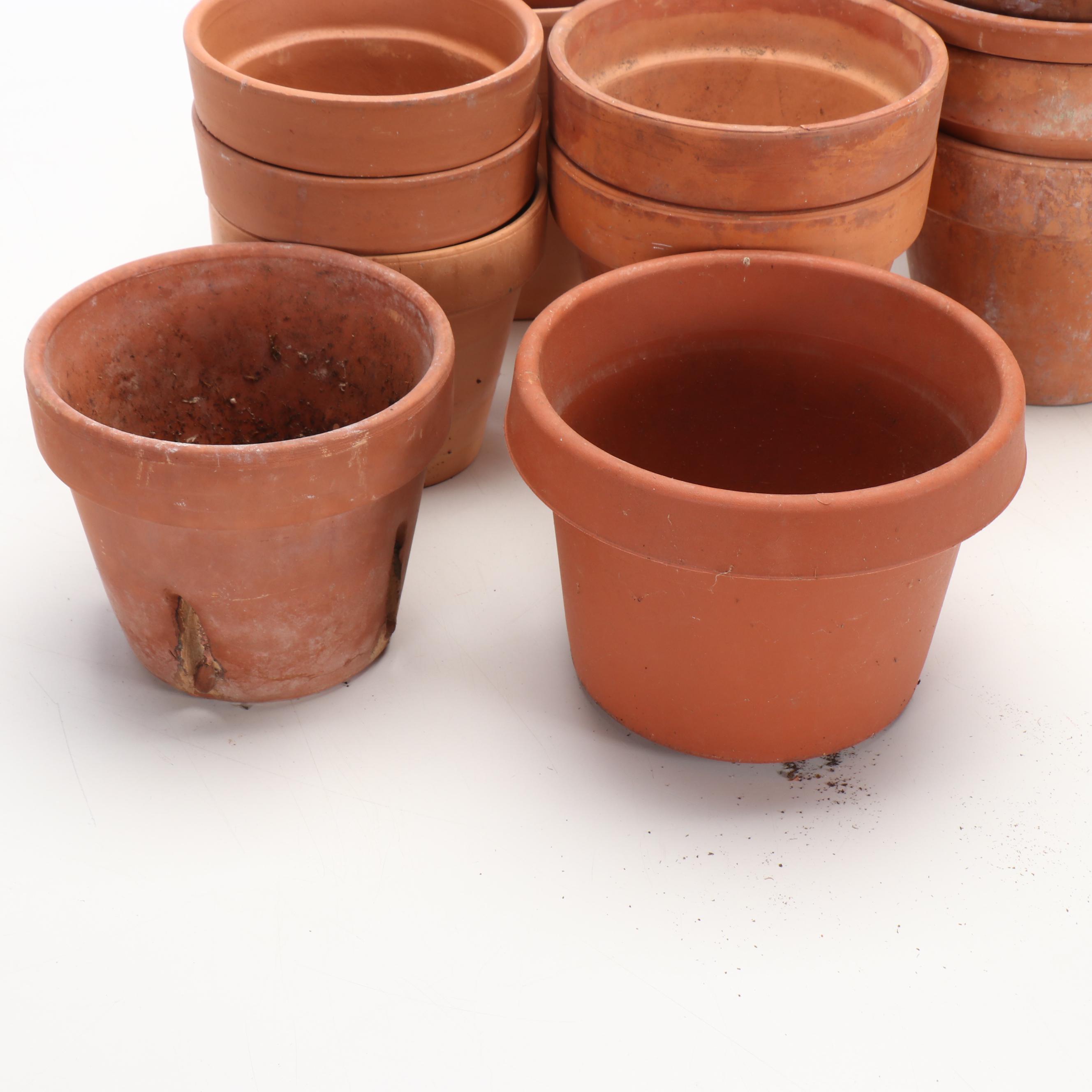 New England Pottery and Other Terracotta Pots with Metal Topiary Frame