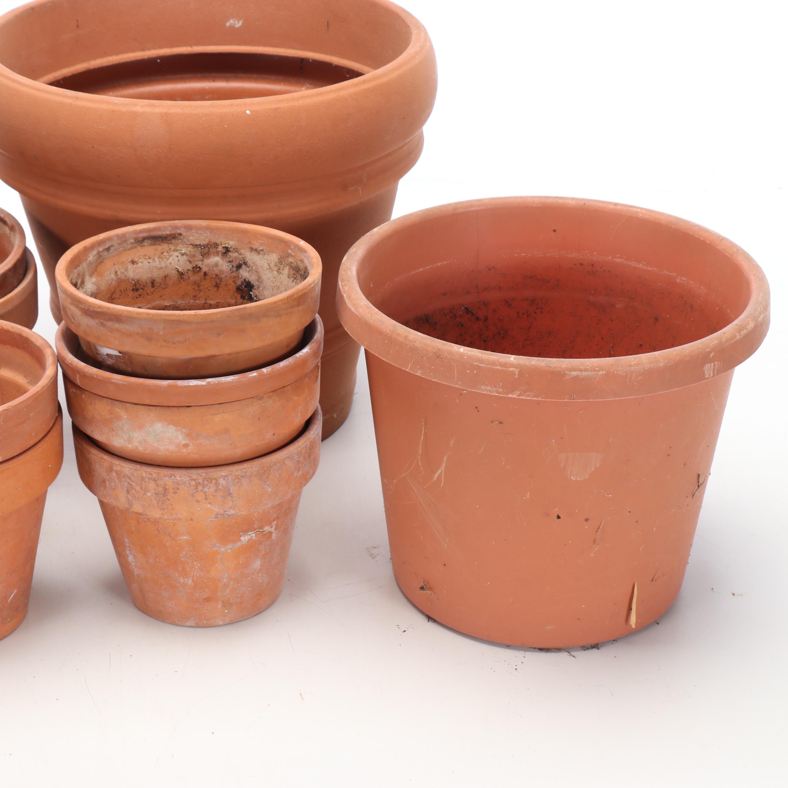 New England Pottery and Other Terracotta Pots with Metal Topiary Frame