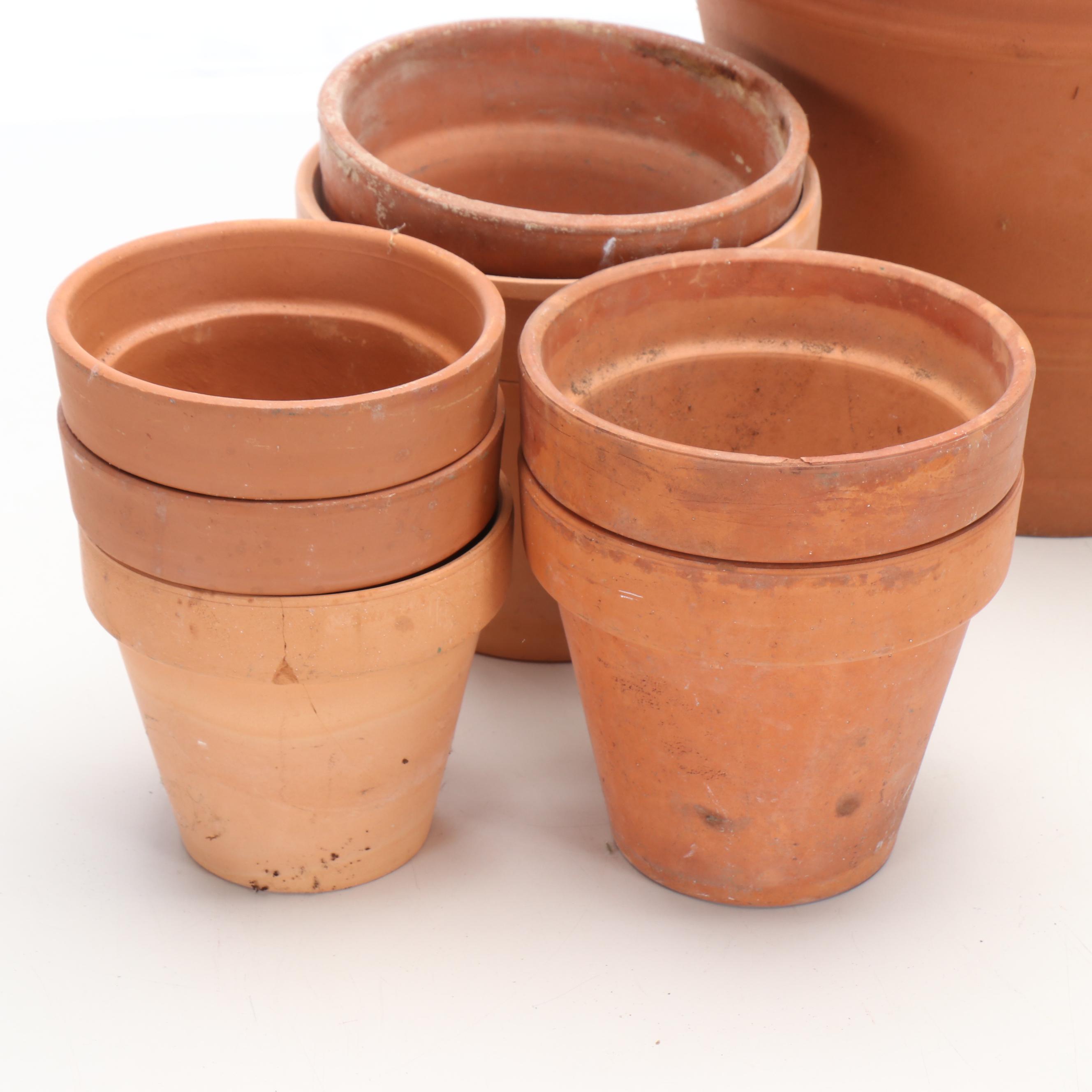 New England Pottery and Other Terracotta Pots with Metal Topiary Frame