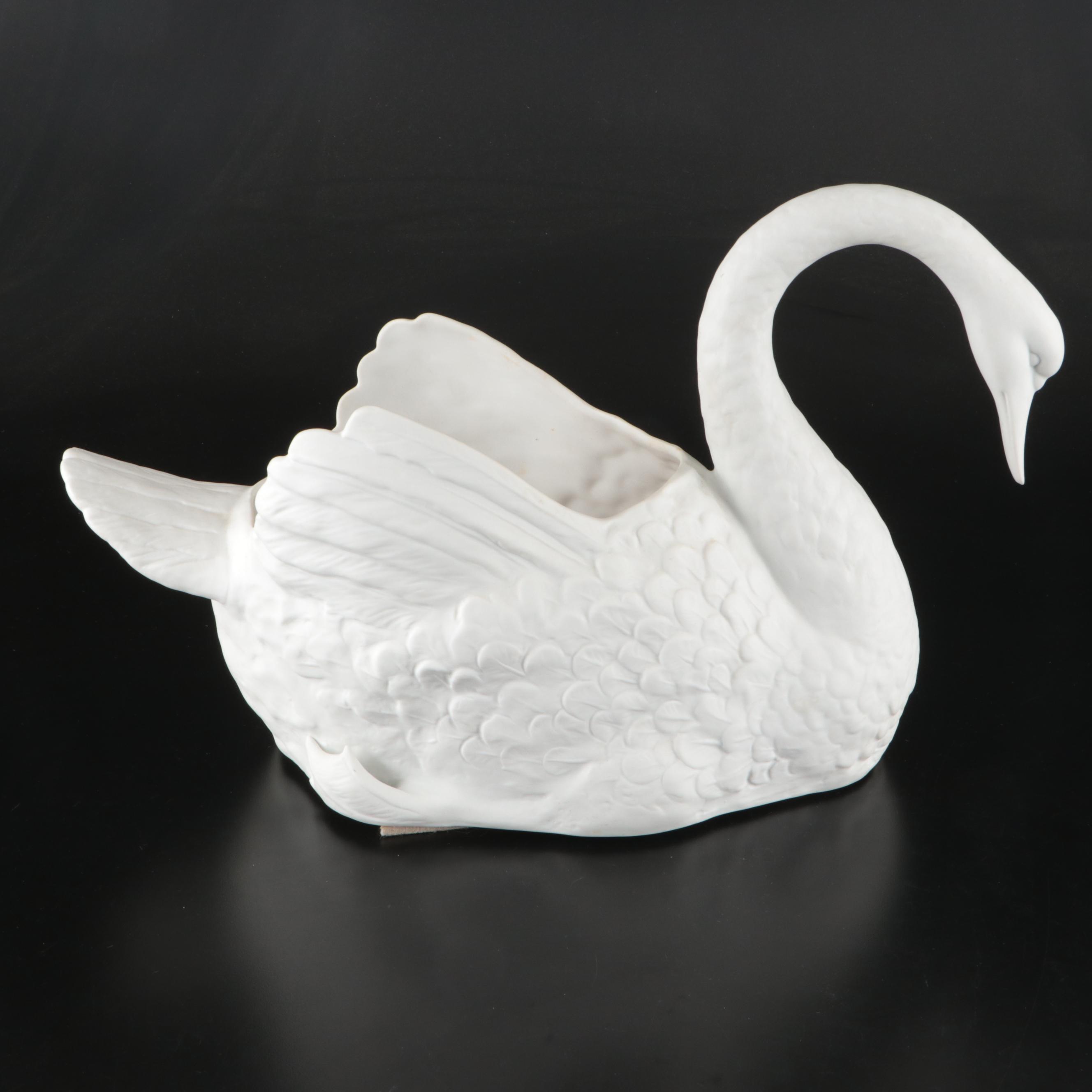Vista Alegre Bisque Porcelain Swan-Shaped Planter