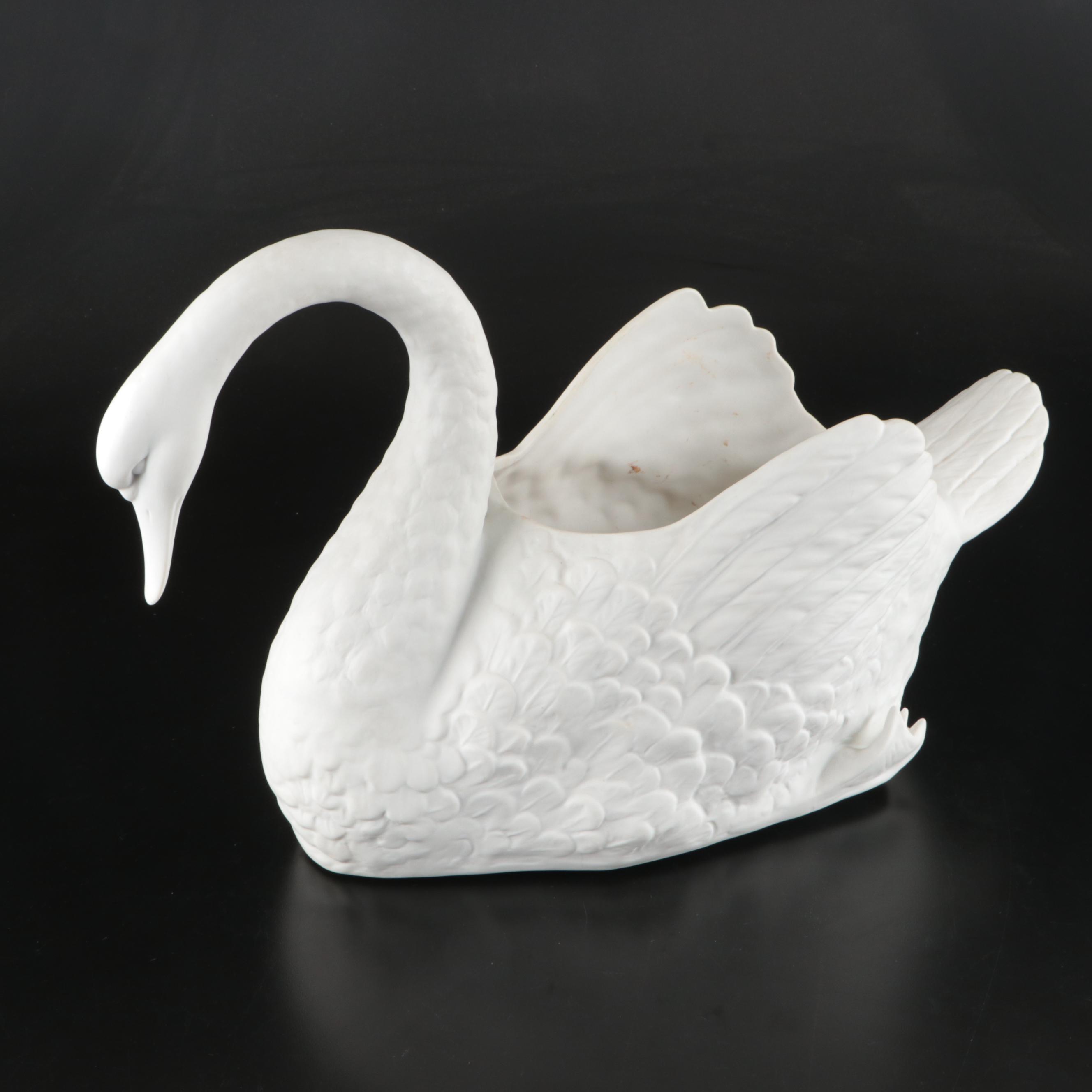 Vista Alegre Bisque Porcelain Swan-Shaped Planter