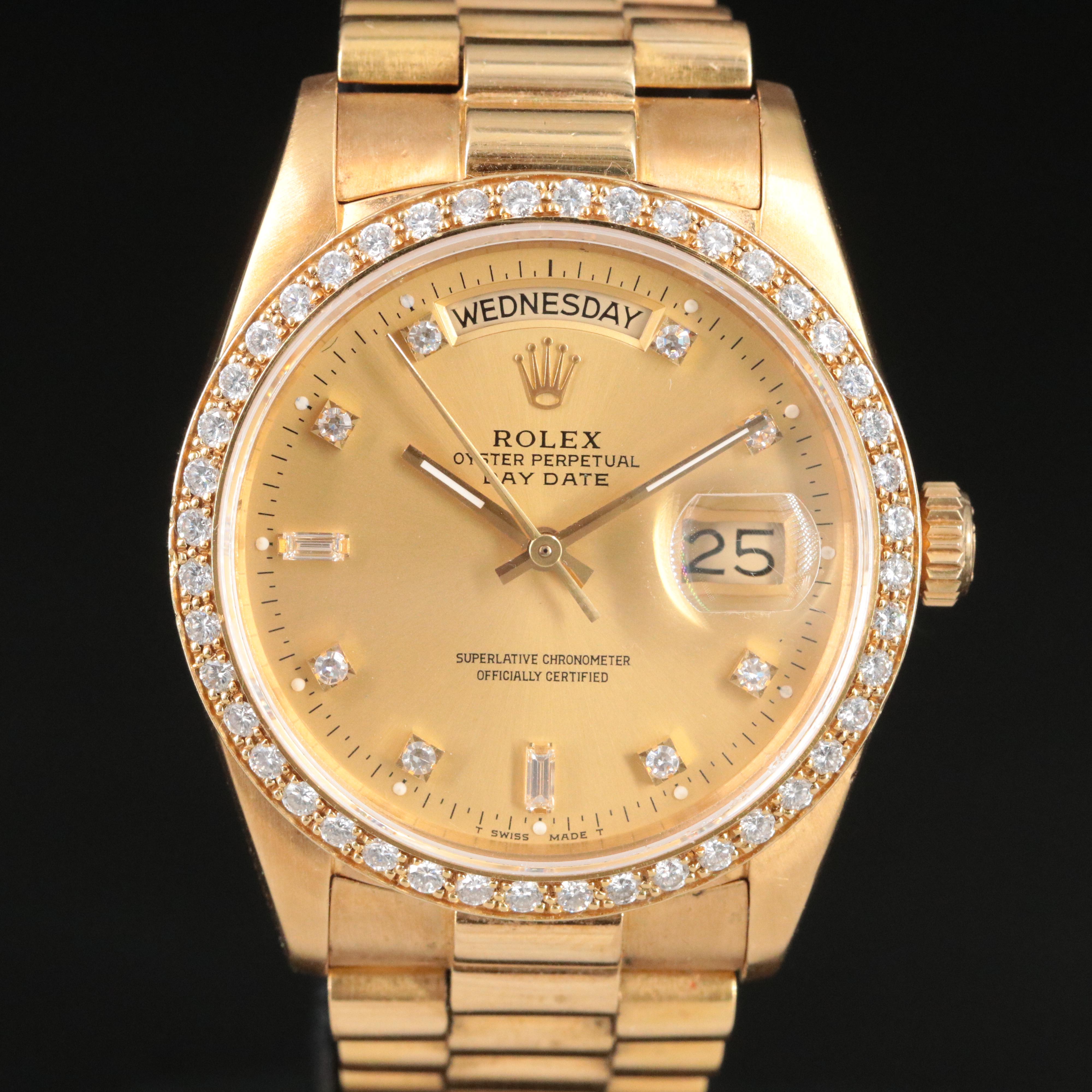 1985 Rolex Day Date Custom Diamond Dial and Bezel President Band Watch