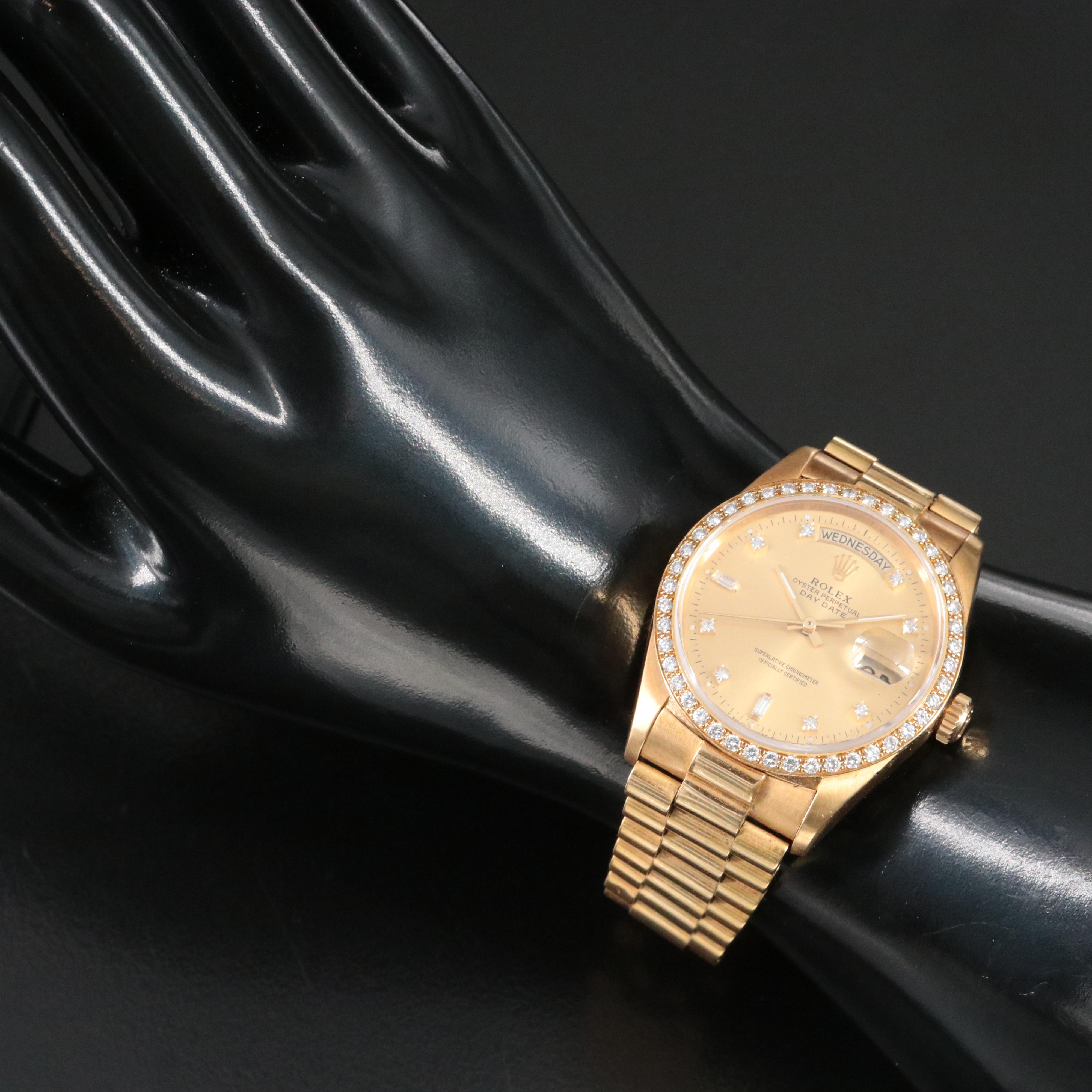 1985 Rolex Day Date Custom Diamond Dial and Bezel President Band Watch