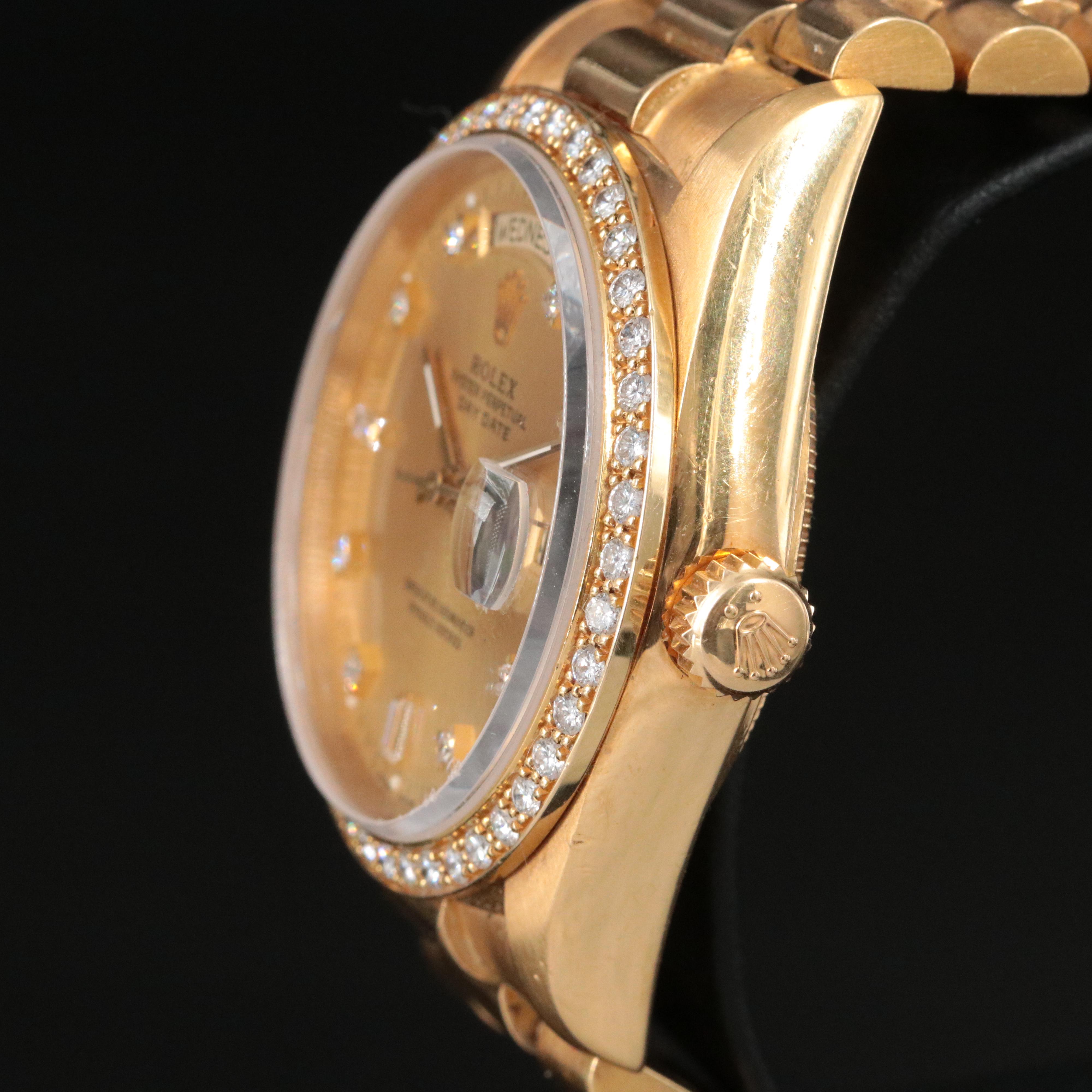 1985 Rolex Day Date Custom Diamond Dial and Bezel President Band Watch