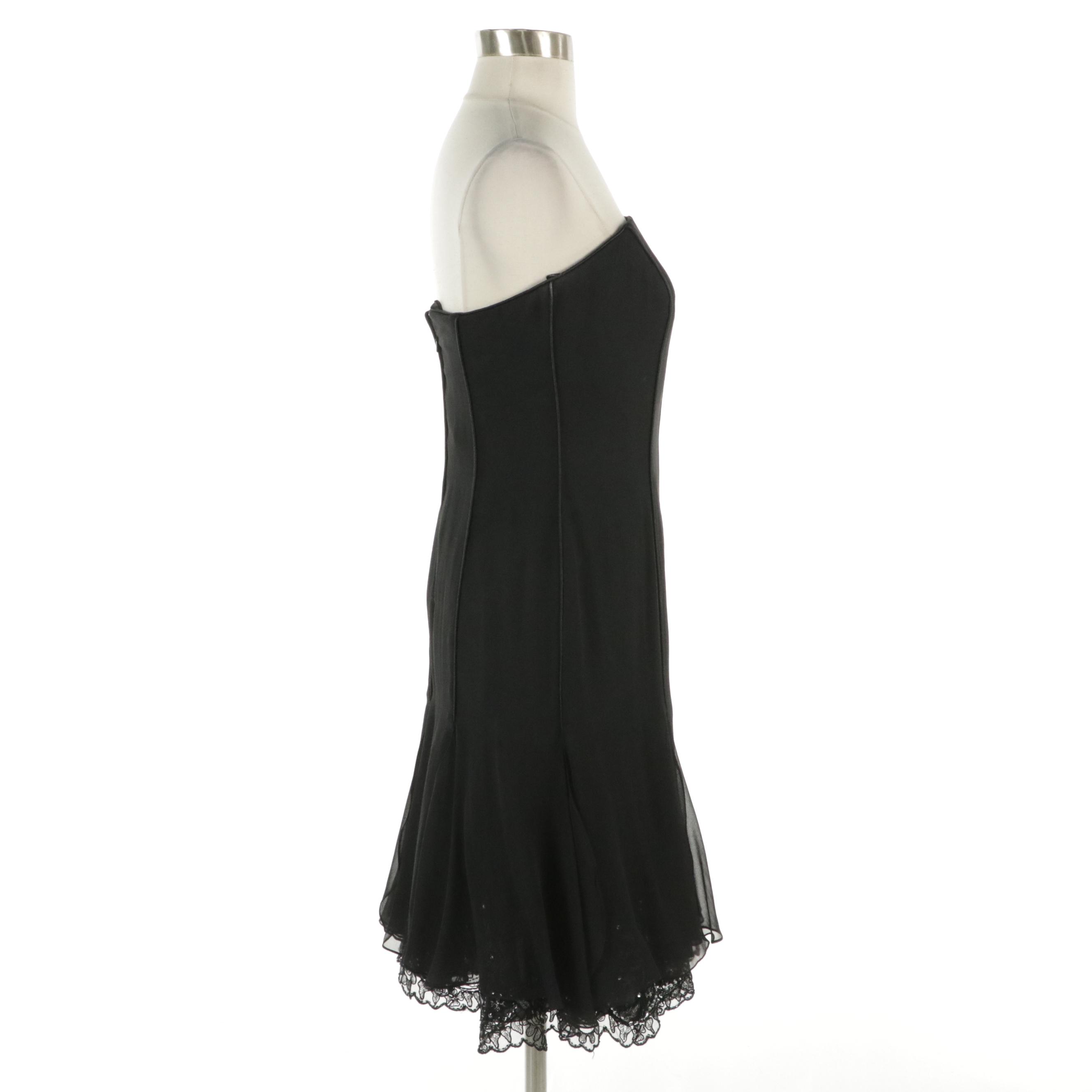 Mon Cherie Evenings Strapless Embellished Hem Flare Dress in Black Polyester