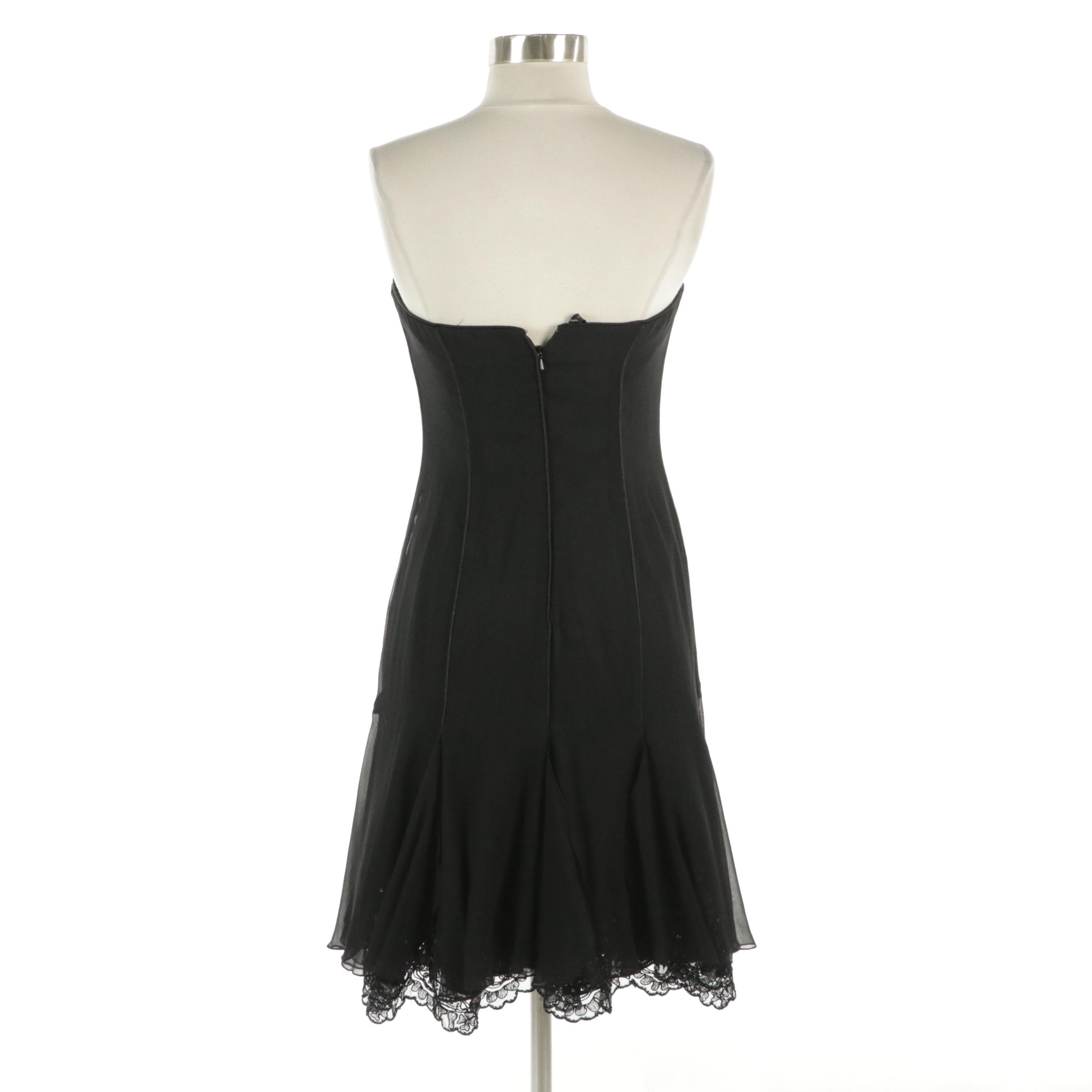 Mon Cherie Evenings Strapless Embellished Hem Flare Dress in Black Polyester