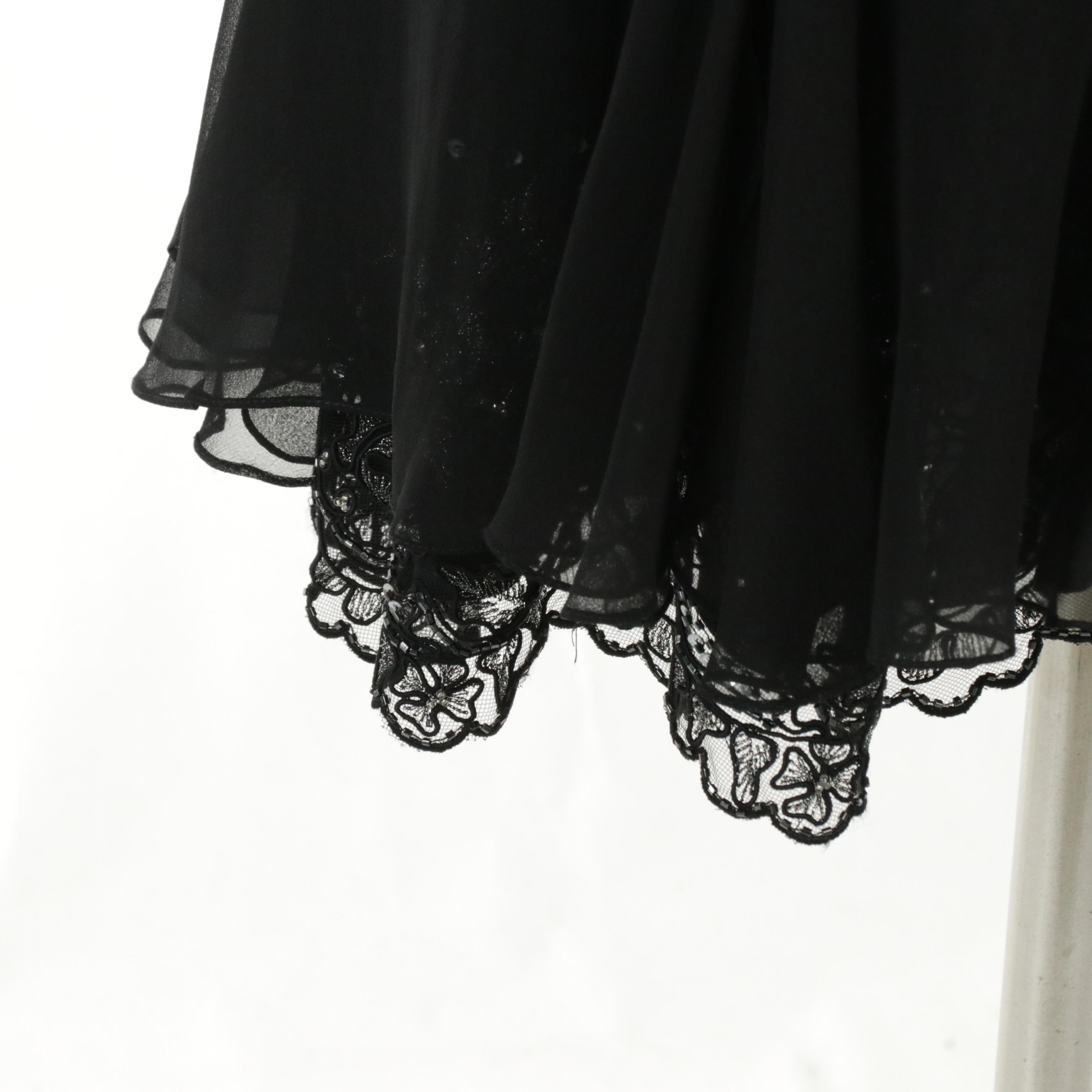 Mon Cherie Evenings Strapless Embellished Hem Flare Dress in Black Polyester