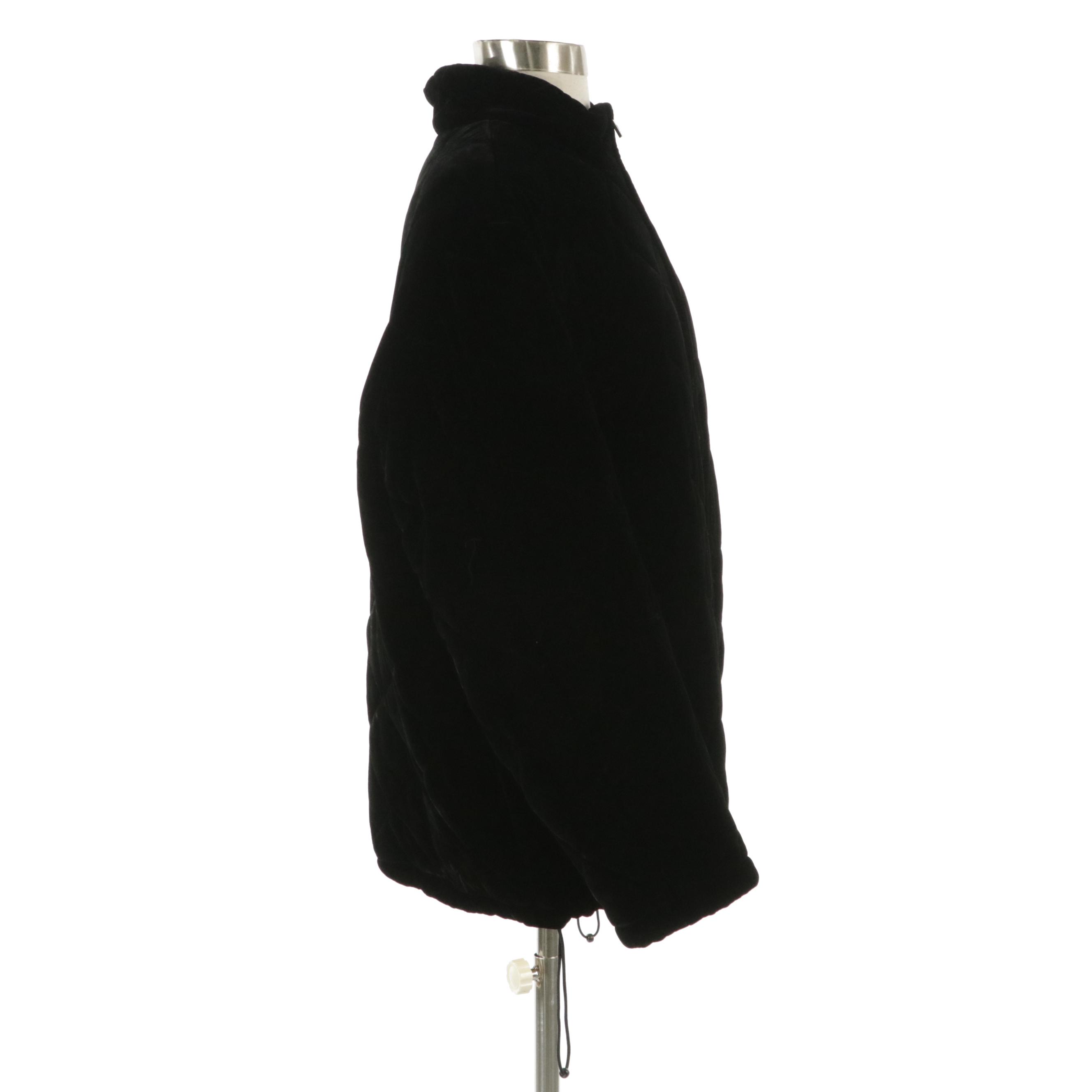 Lauren Ralph Lauren Zipper-Front Coat in Black Diamond-Quilted Velour