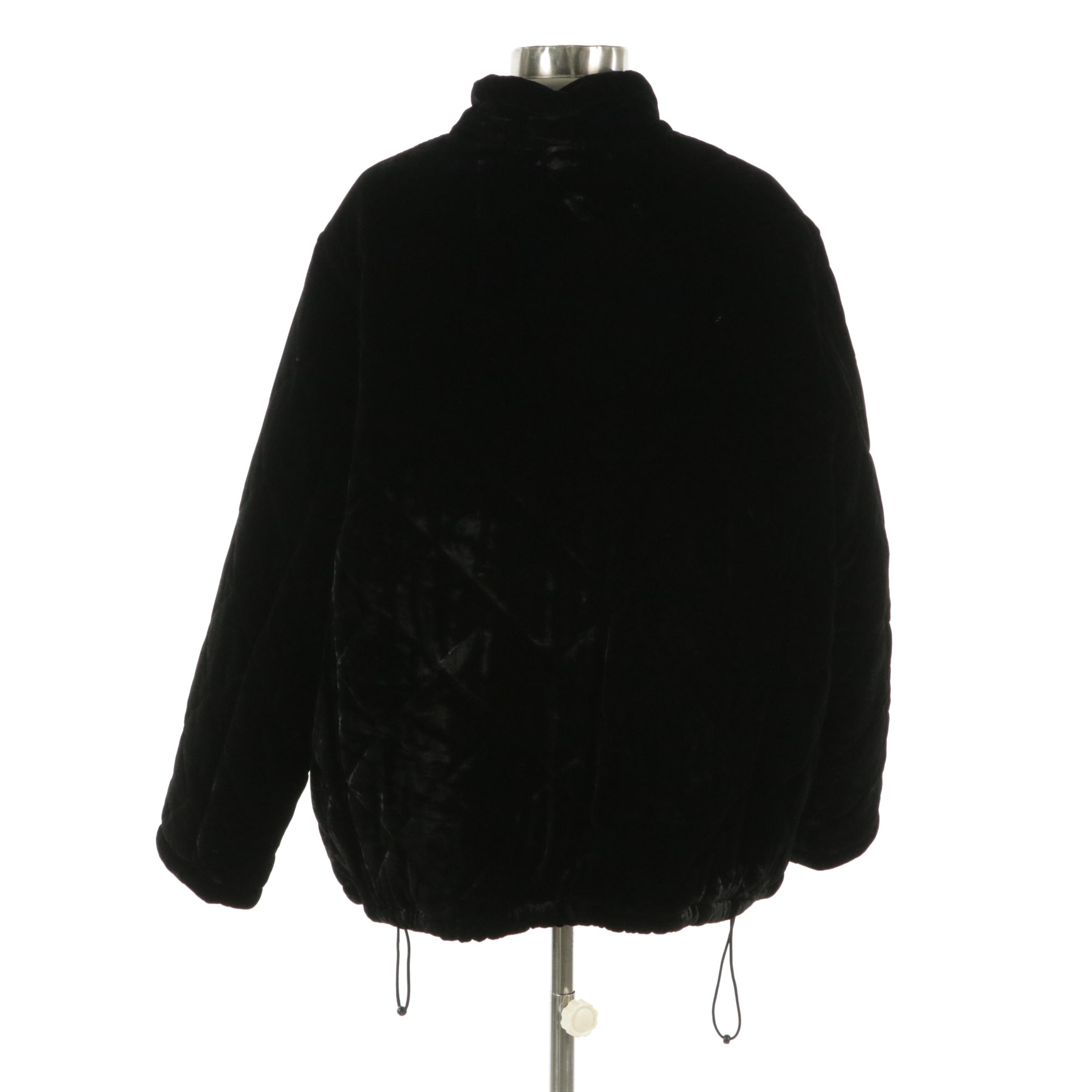 Lauren Ralph Lauren Zipper-Front Coat in Black Diamond-Quilted Velour