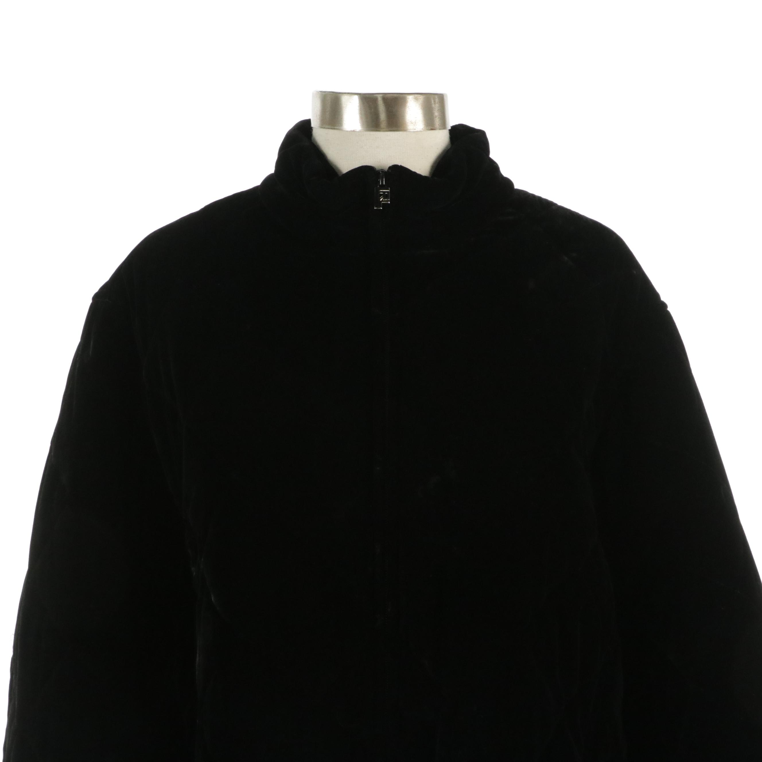 Lauren Ralph Lauren Zipper-Front Coat in Black Diamond-Quilted Velour