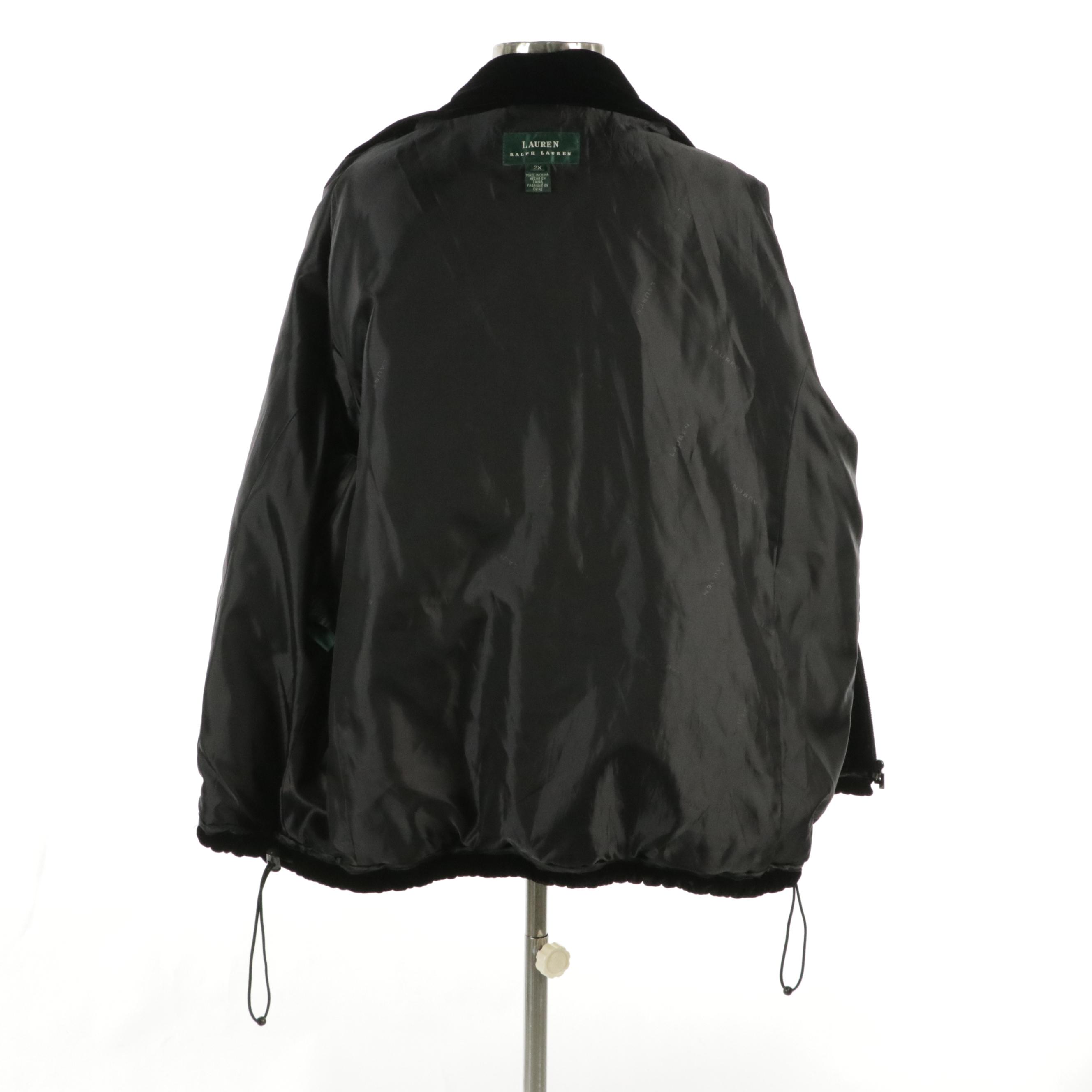 Lauren Ralph Lauren Zipper-Front Coat in Black Diamond-Quilted Velour