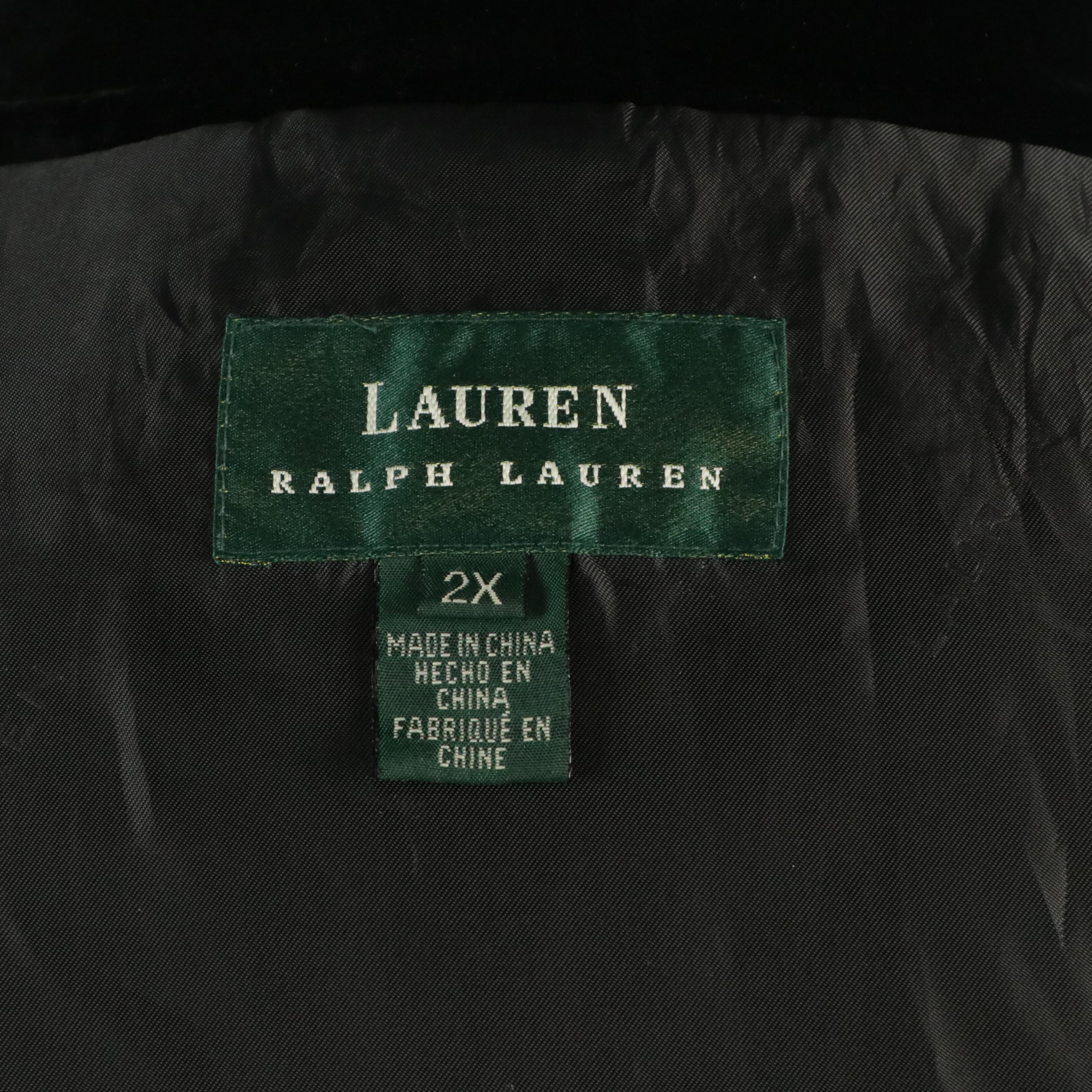 Lauren Ralph Lauren Zipper-Front Coat in Black Diamond-Quilted Velour