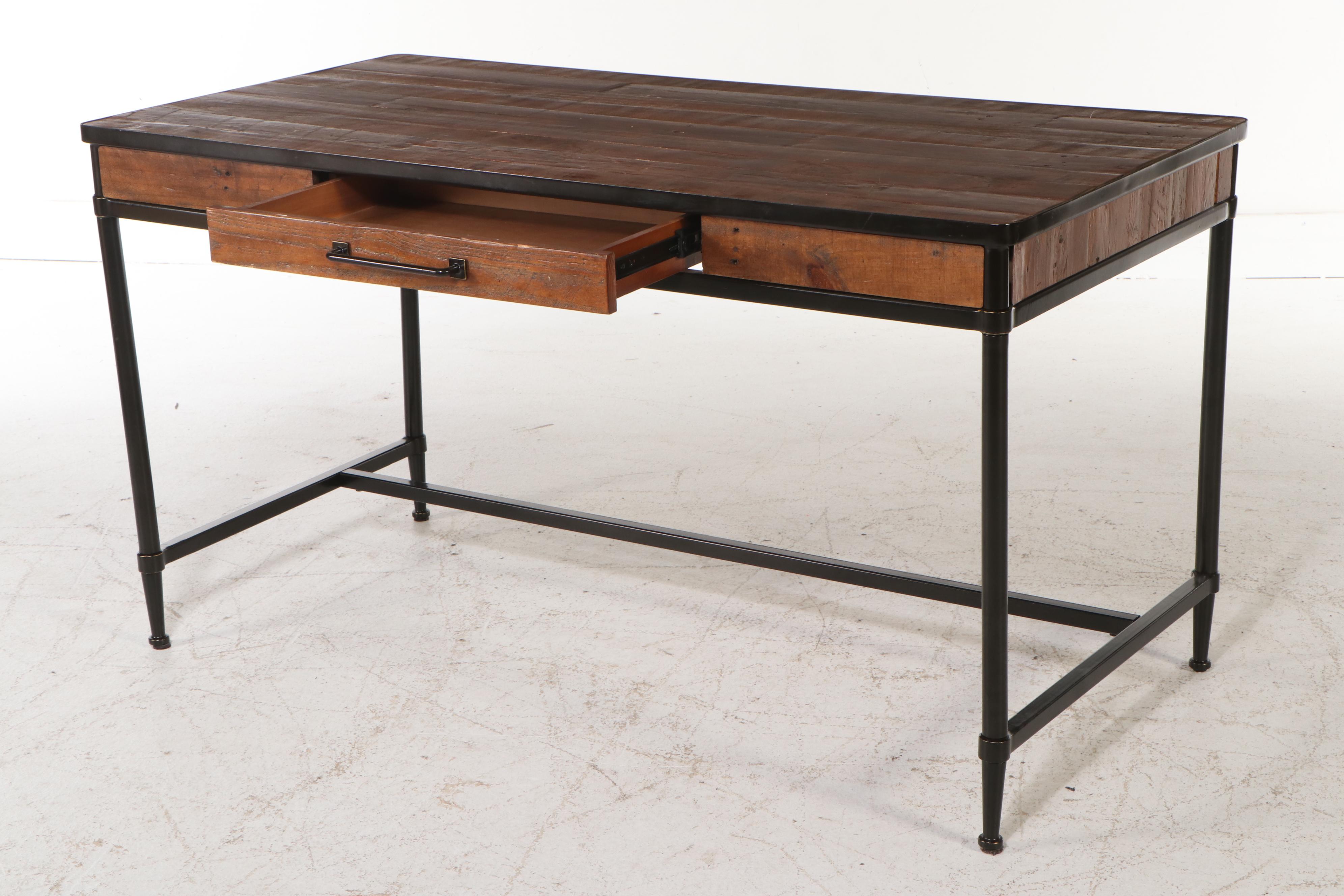 Pottery Barn "Juno" Industrial Style Pine and Metal Desk, 2019