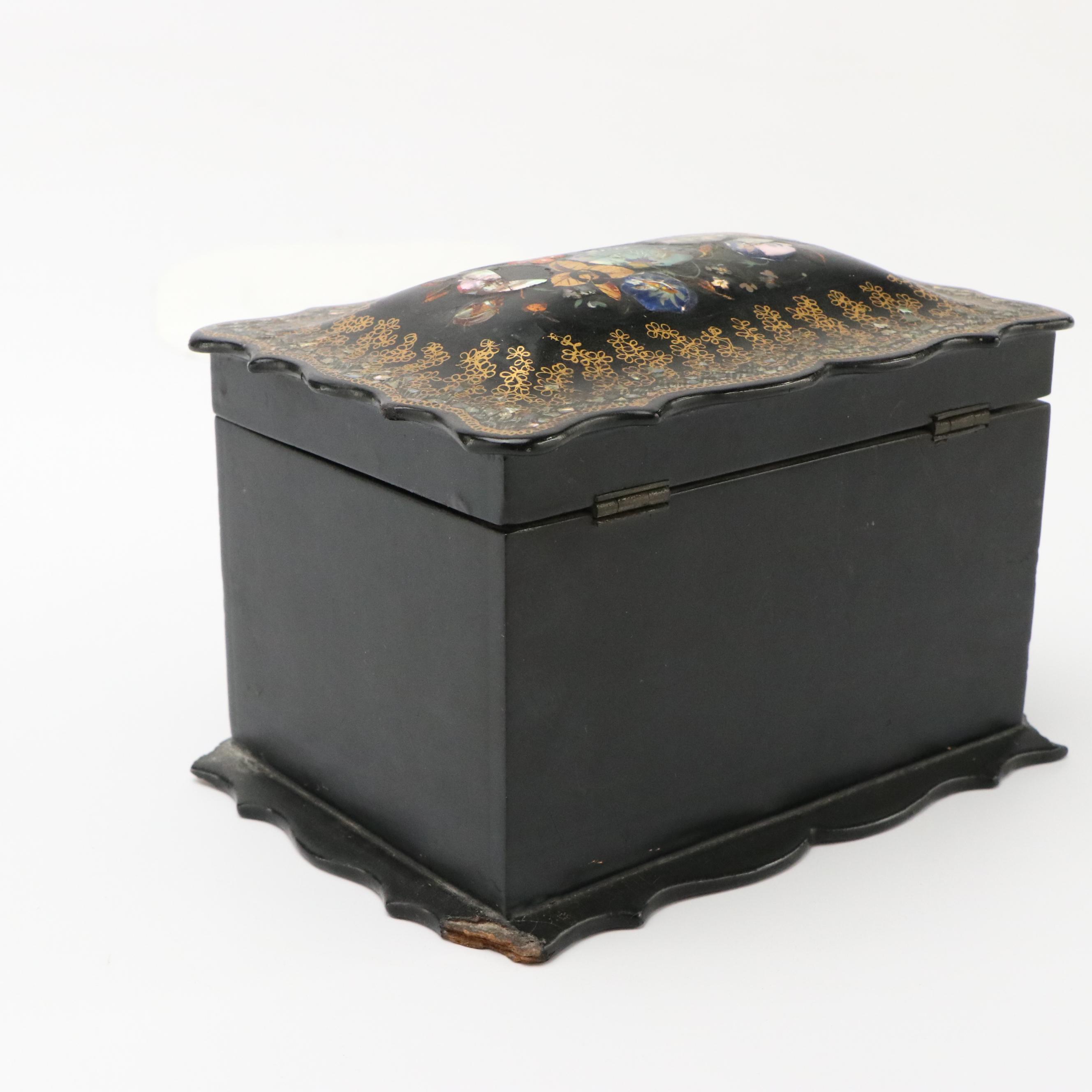 Inlaid Mother-of-Pearl Papier-Mâché Tea Caddy