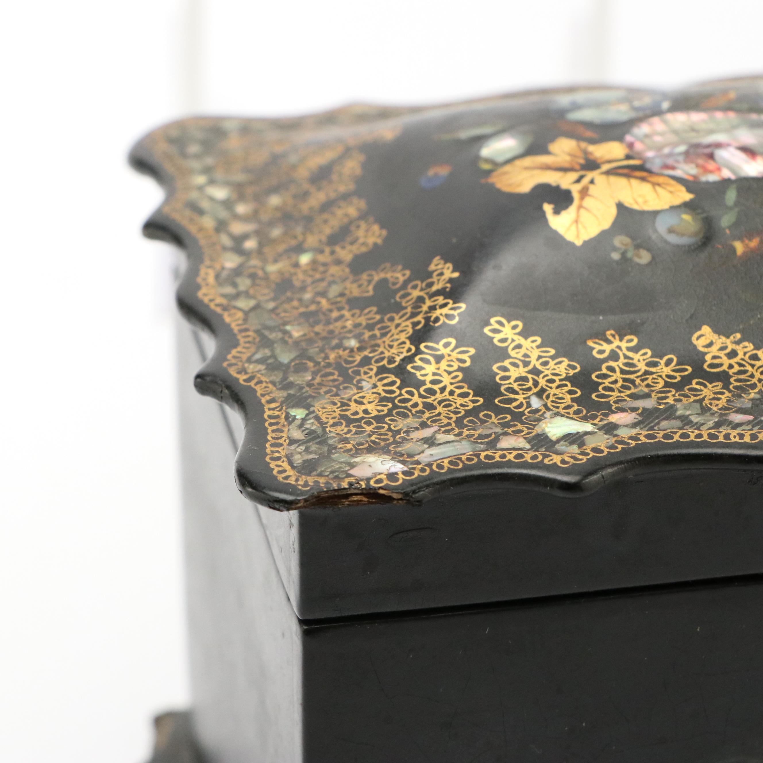 Inlaid Mother-of-Pearl Papier-Mâché Tea Caddy