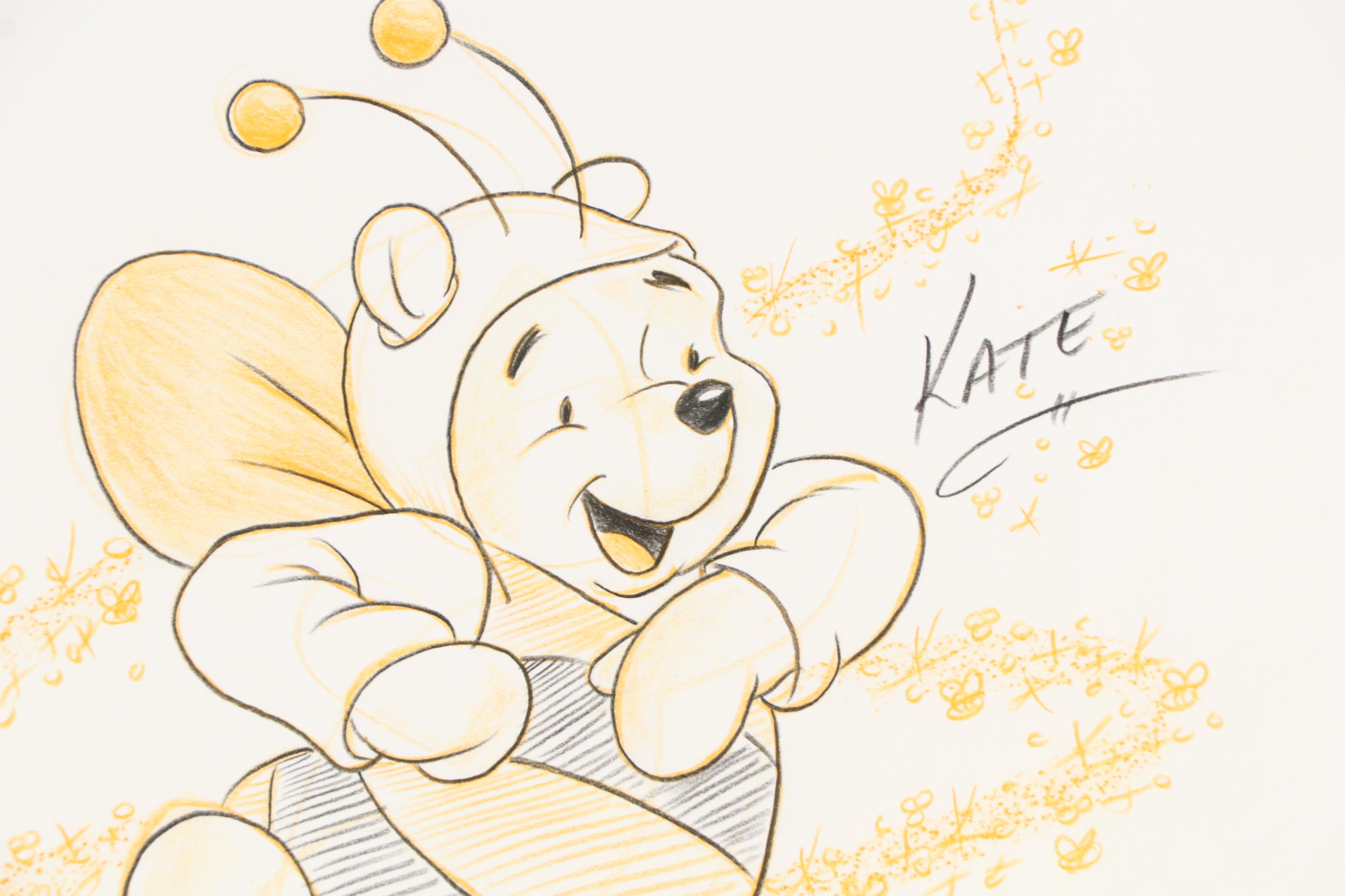 Disney Mixed Media Drawing of Winnie the Pooh, 2008