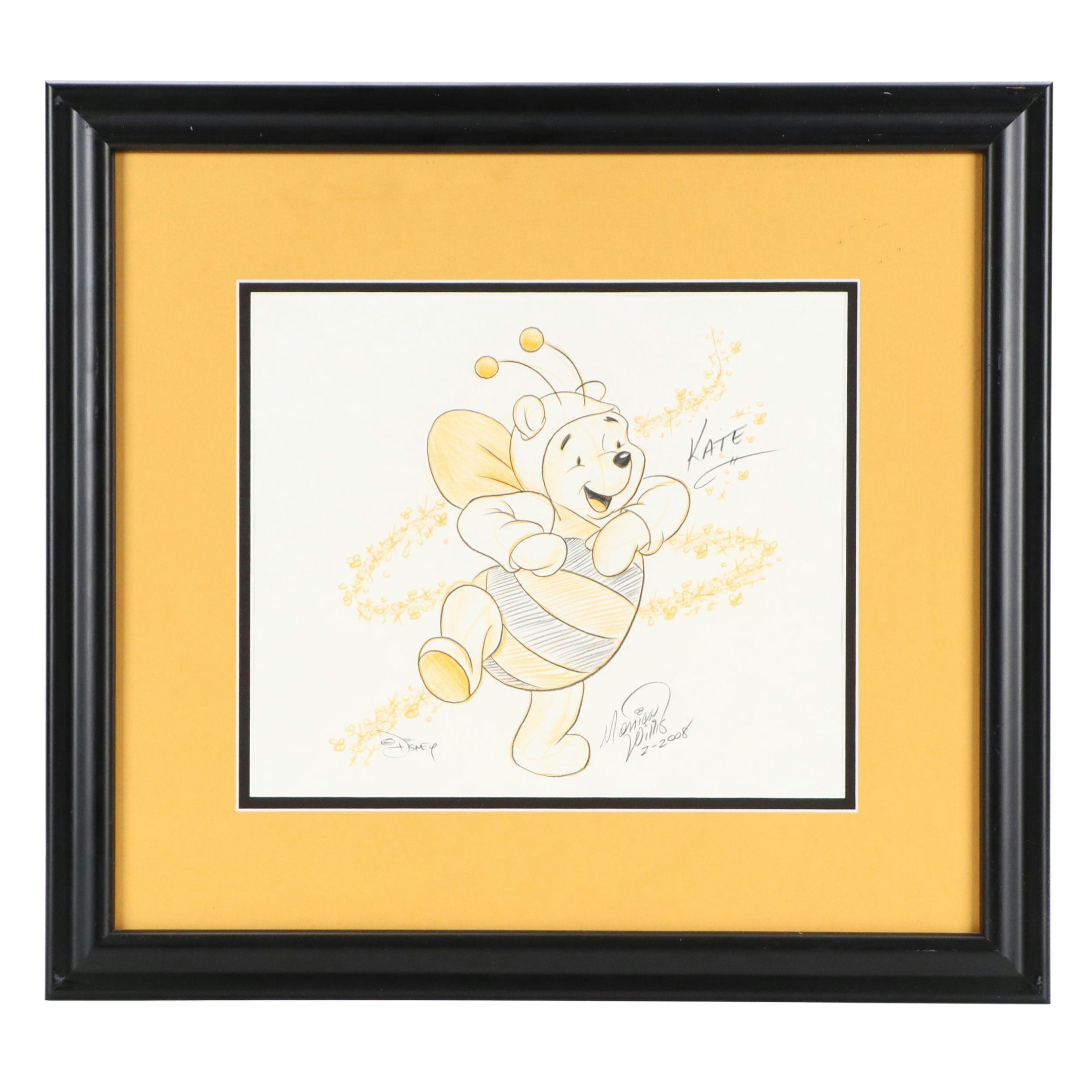 Disney Mixed Media Drawing of Winnie the Pooh, 2008