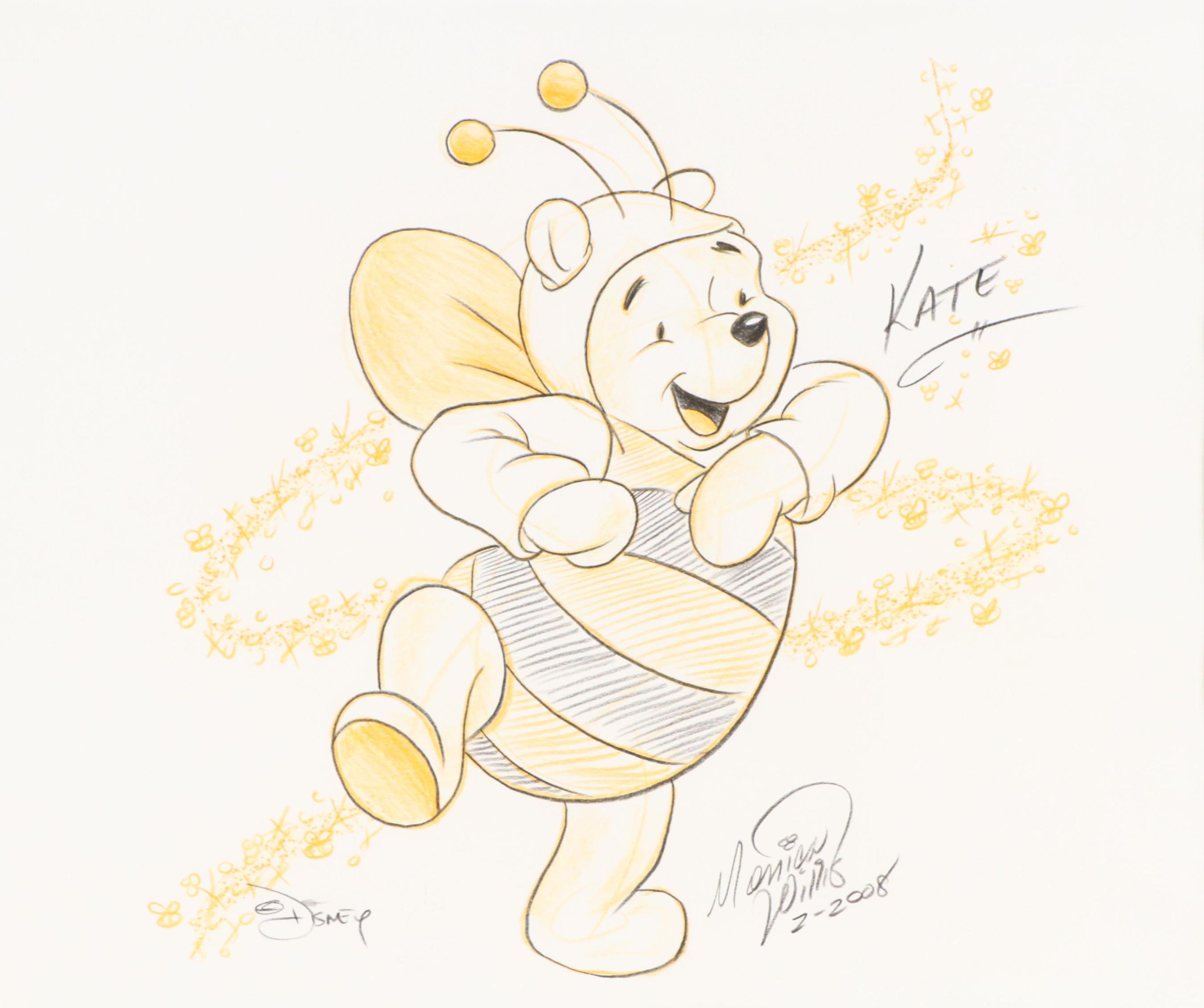 Disney Mixed Media Drawing of Winnie the Pooh, 2008