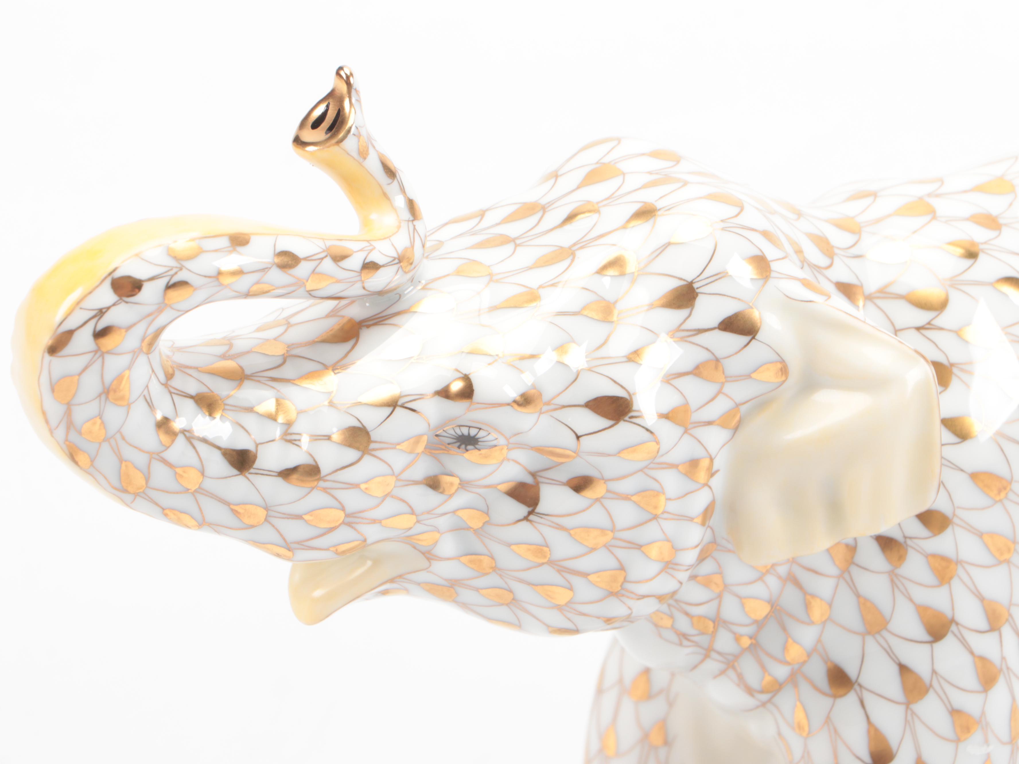 Herend Guild Limited Edition Gold Fishnet "Asian Elephant" Porcelain Figurine