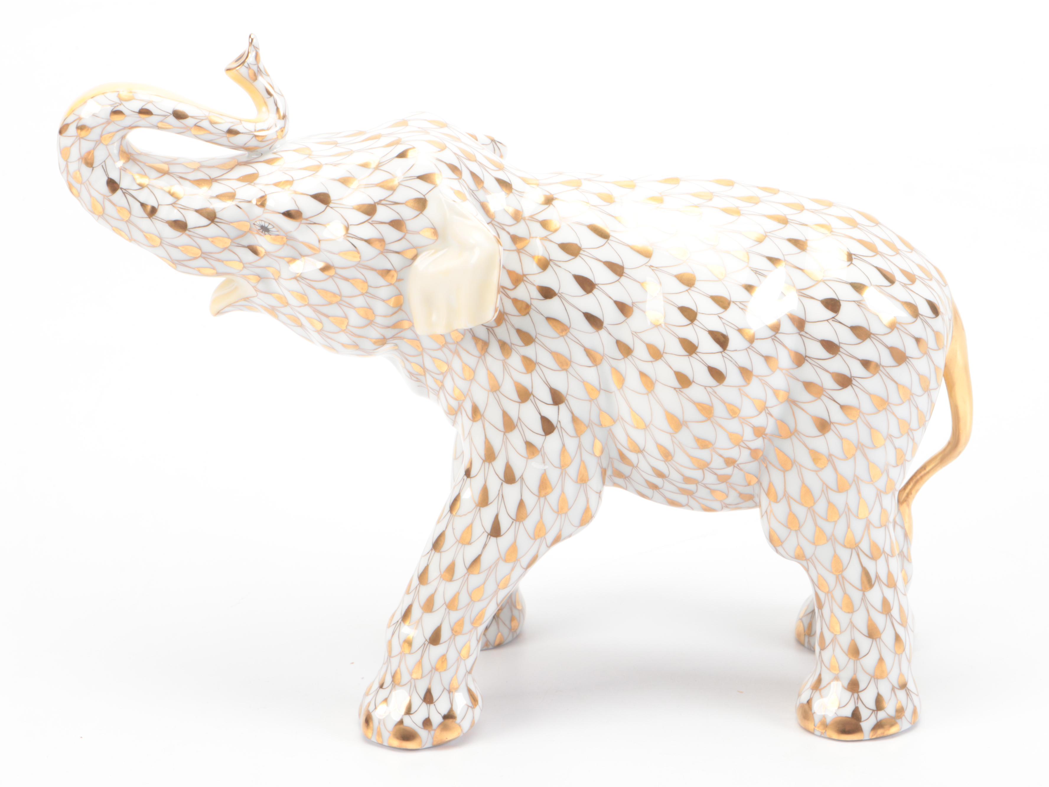 Herend Guild Limited Edition Gold Fishnet "Asian Elephant" Porcelain Figurine