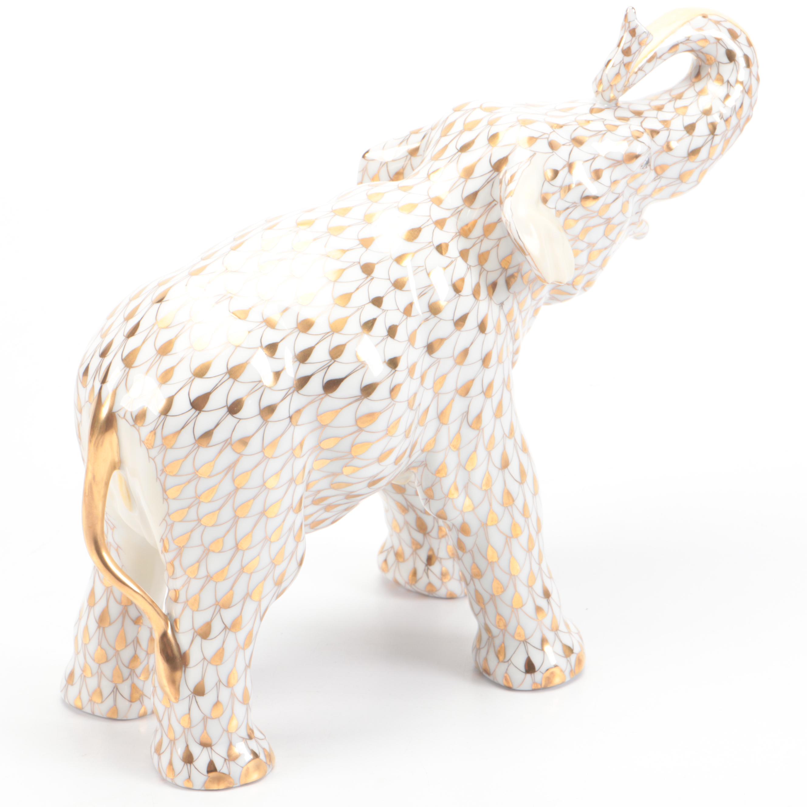 Herend Guild Limited Edition Gold Fishnet "Asian Elephant" Porcelain Figurine