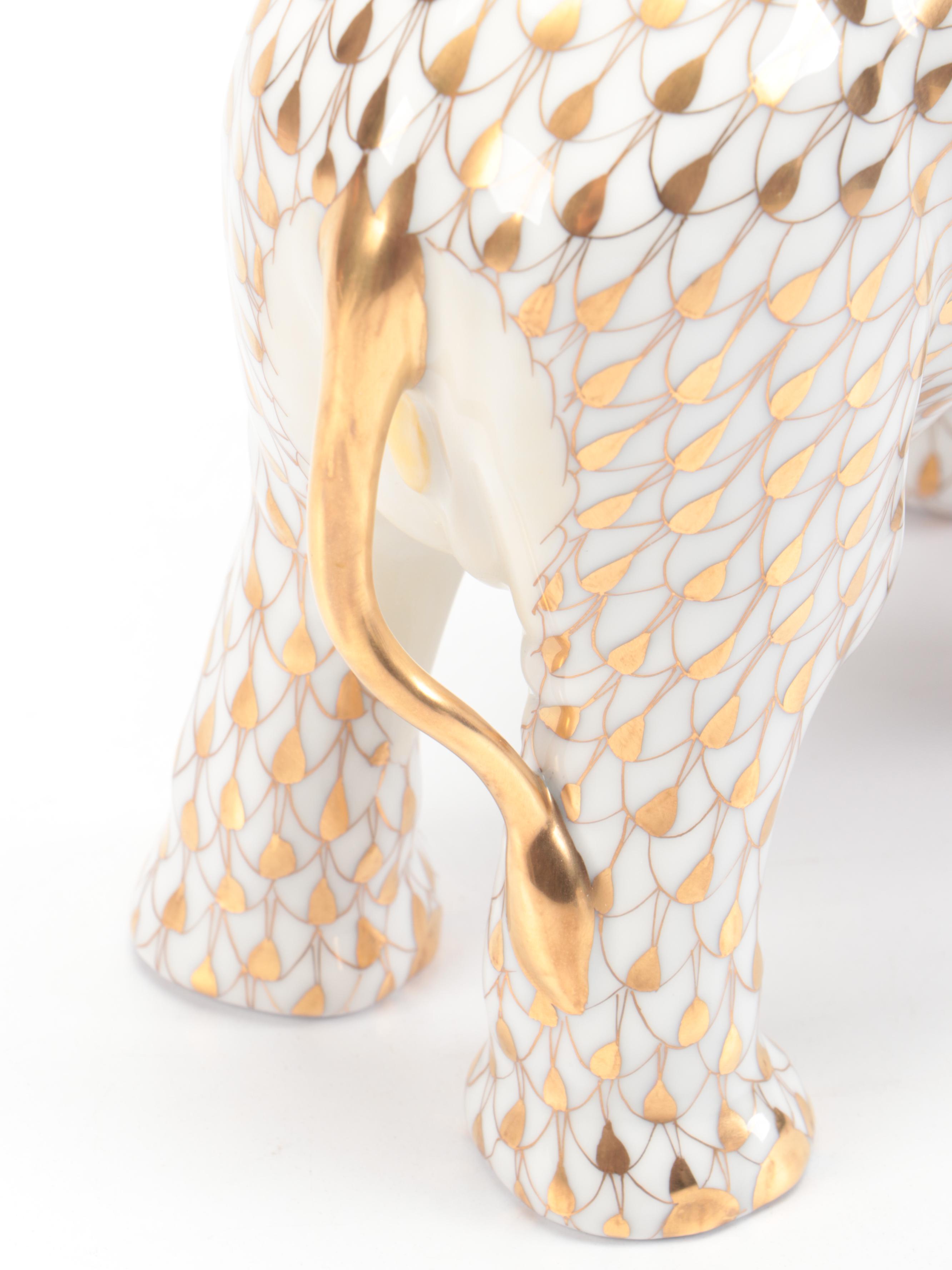Herend Guild Limited Edition Gold Fishnet "Asian Elephant" Porcelain Figurine