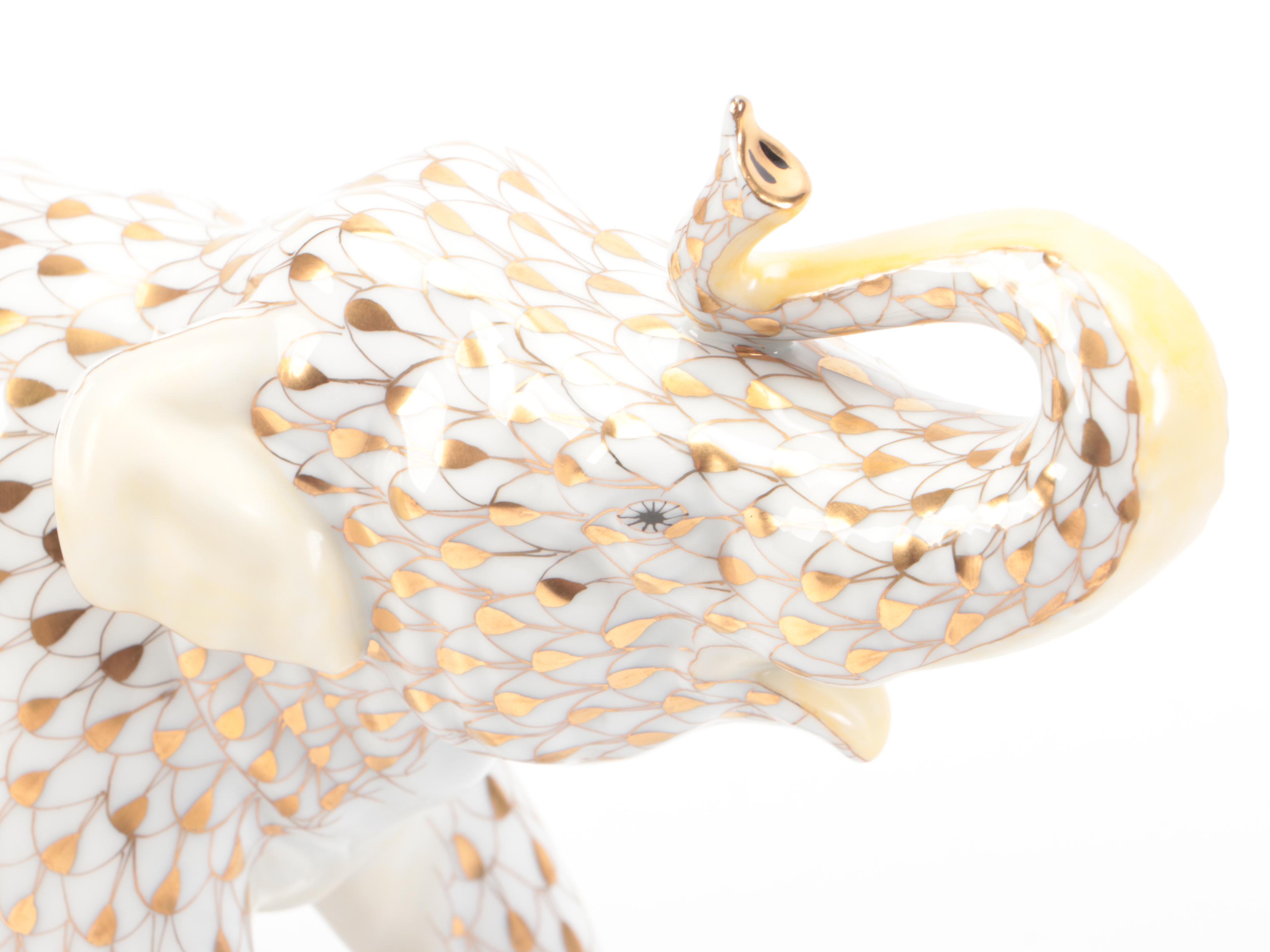 Herend Guild Limited Edition Gold Fishnet "Asian Elephant" Porcelain Figurine