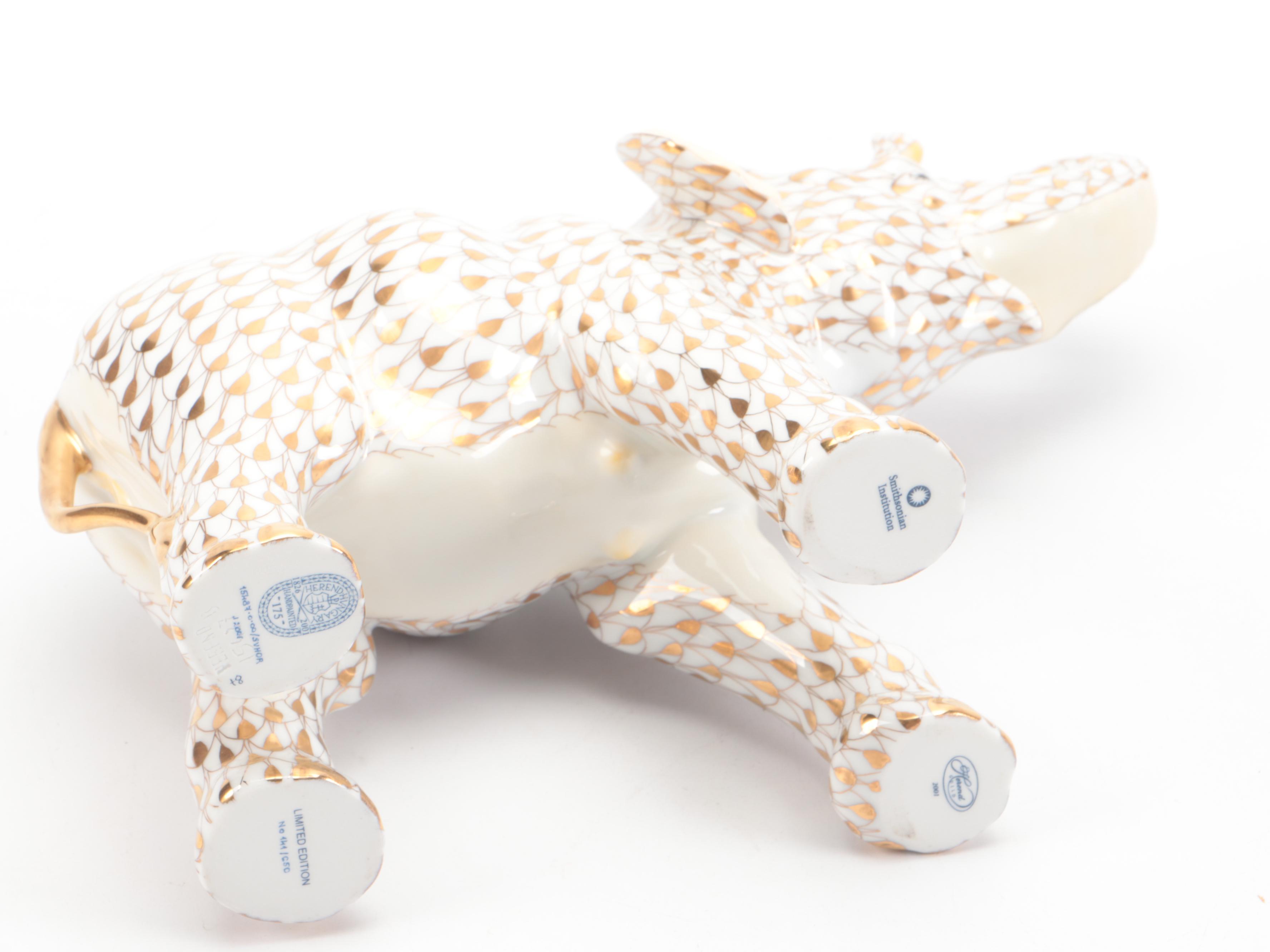 Herend Guild Limited Edition Gold Fishnet "Asian Elephant" Porcelain Figurine