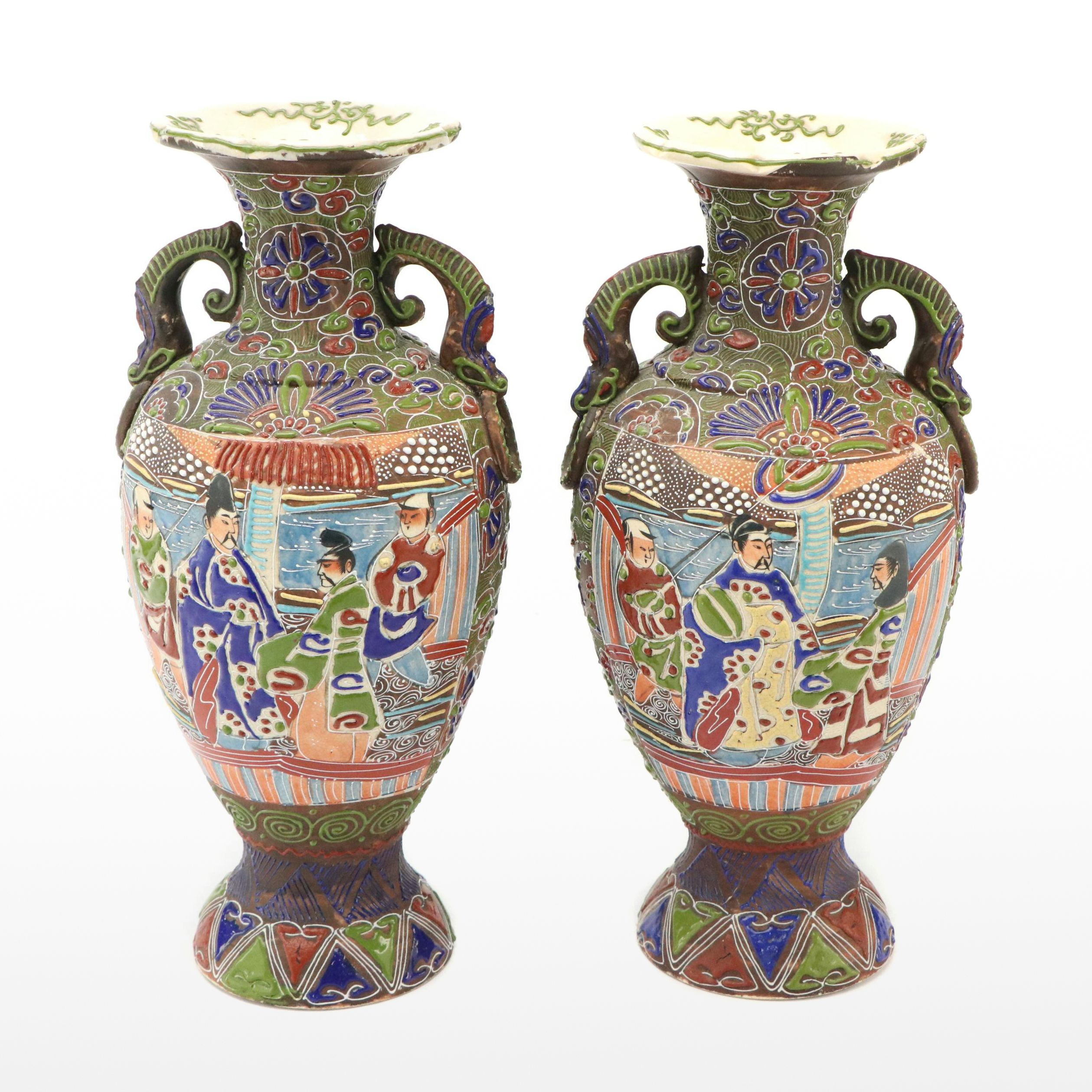 Japanese Ceramic Moriage Vases
