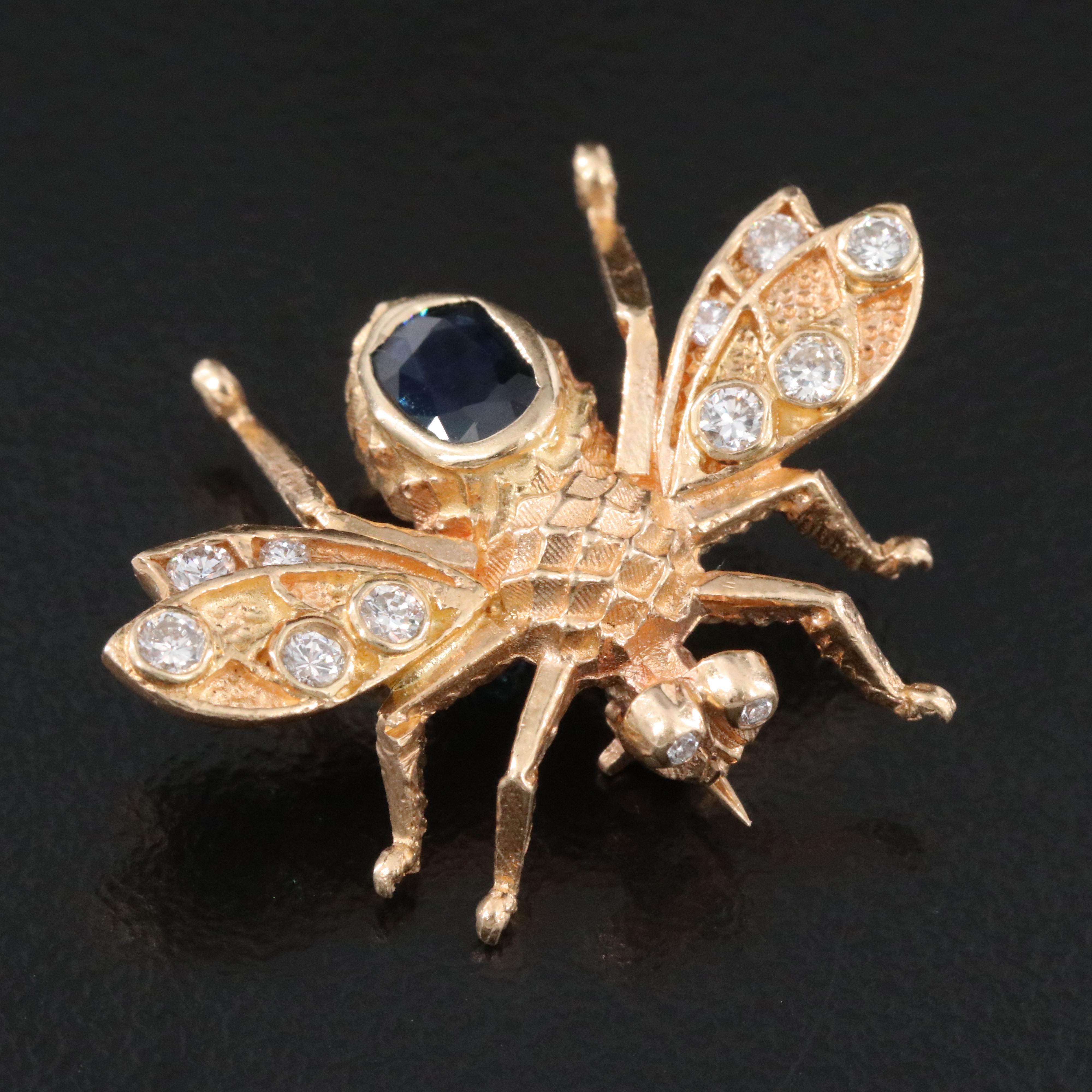 14K Sapphire and Diamond Insect Brooch
