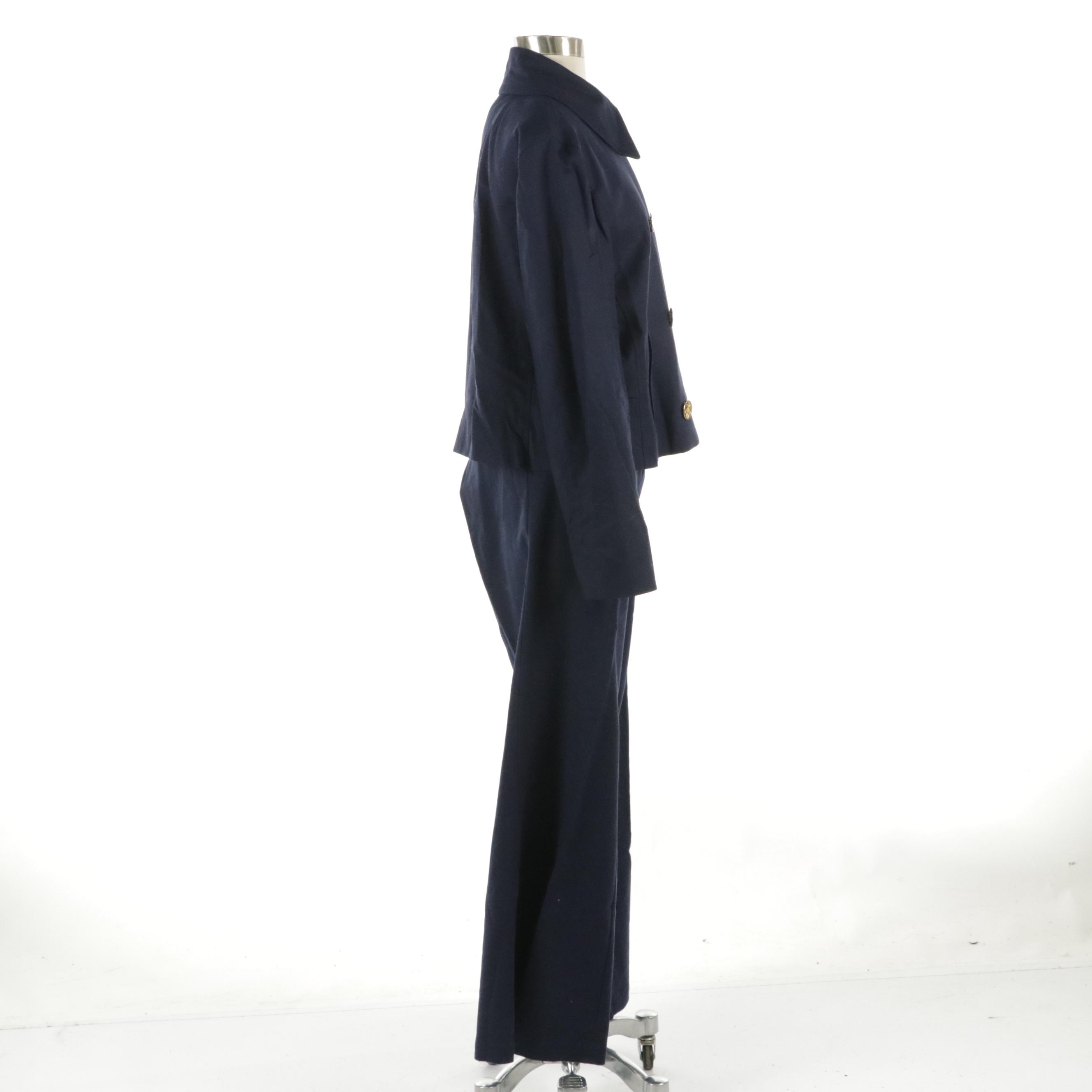 Lauren Ralph Lauren Double-Breasted Pant Suit in Navy Blue Cotton Blend