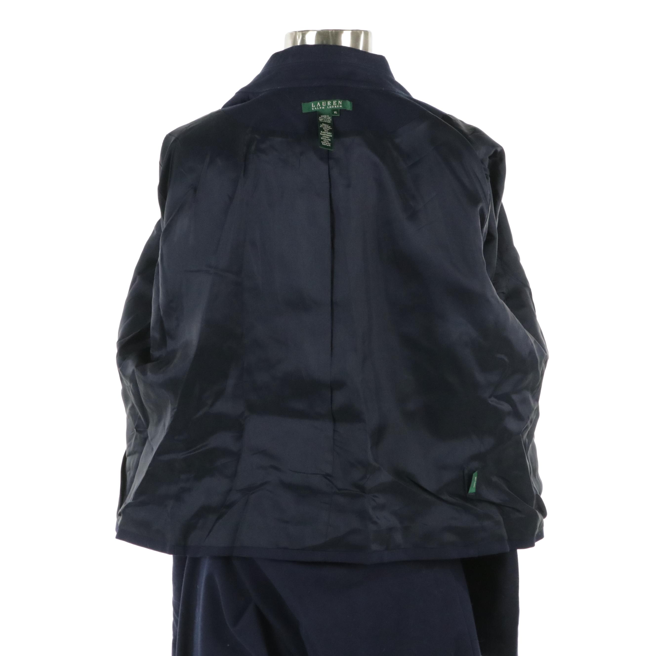 Lauren Ralph Lauren Double-Breasted Pant Suit in Navy Blue Cotton Blend