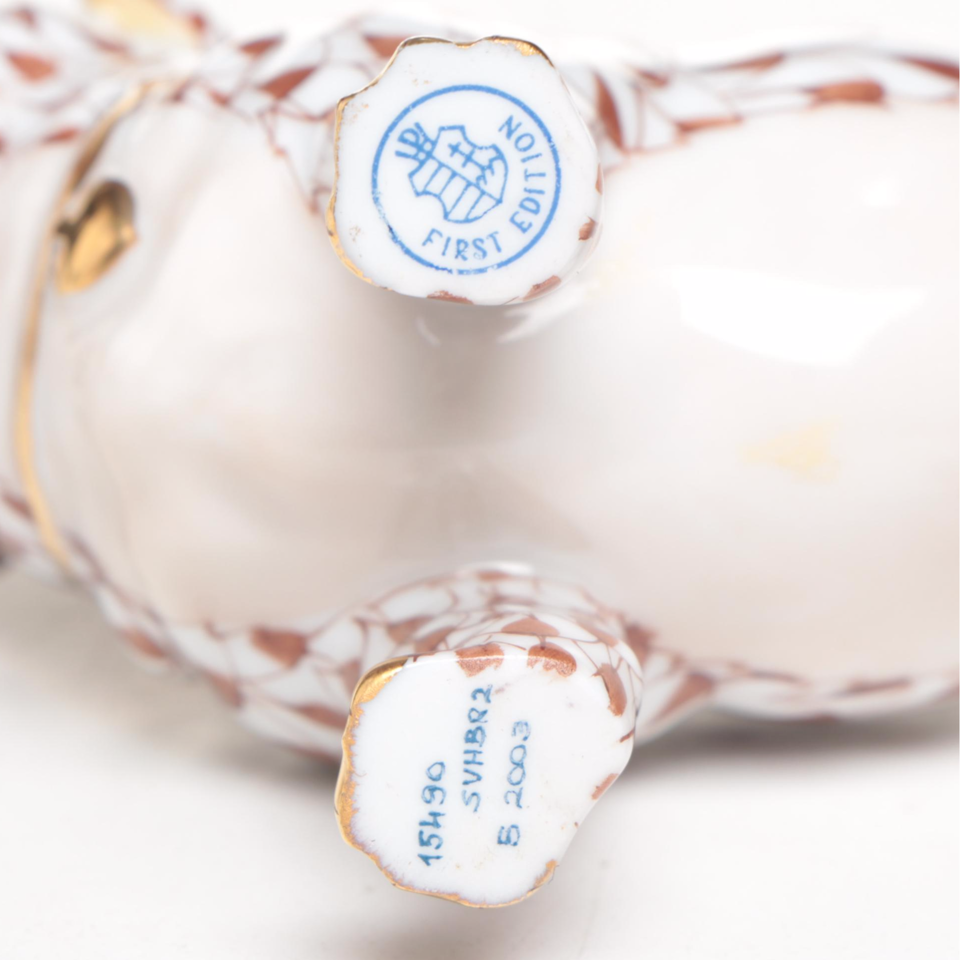 Herend Chocolate Fishnet with Gold "Pug Lola" Porcelain Figurine