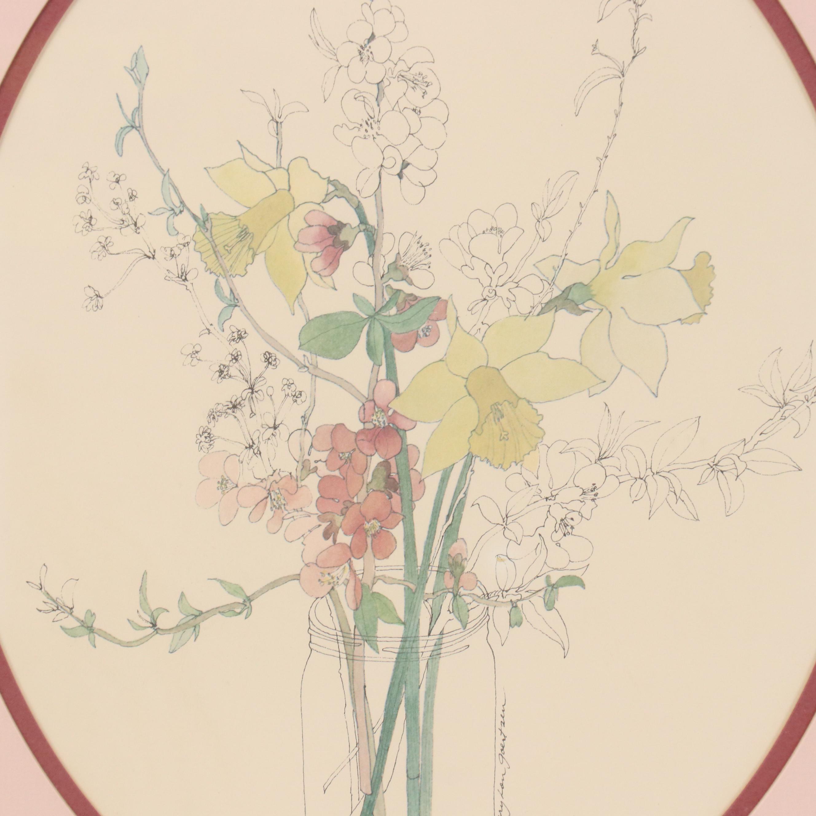 Offset Lithograph After Mary Lou Goertzen Floral Still Life