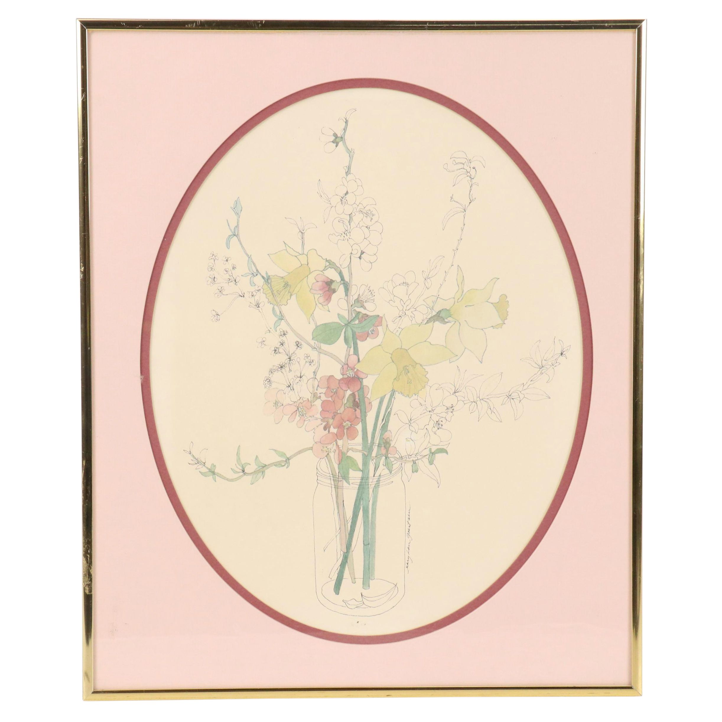 Offset Lithograph After Mary Lou Goertzen Floral Still Life
