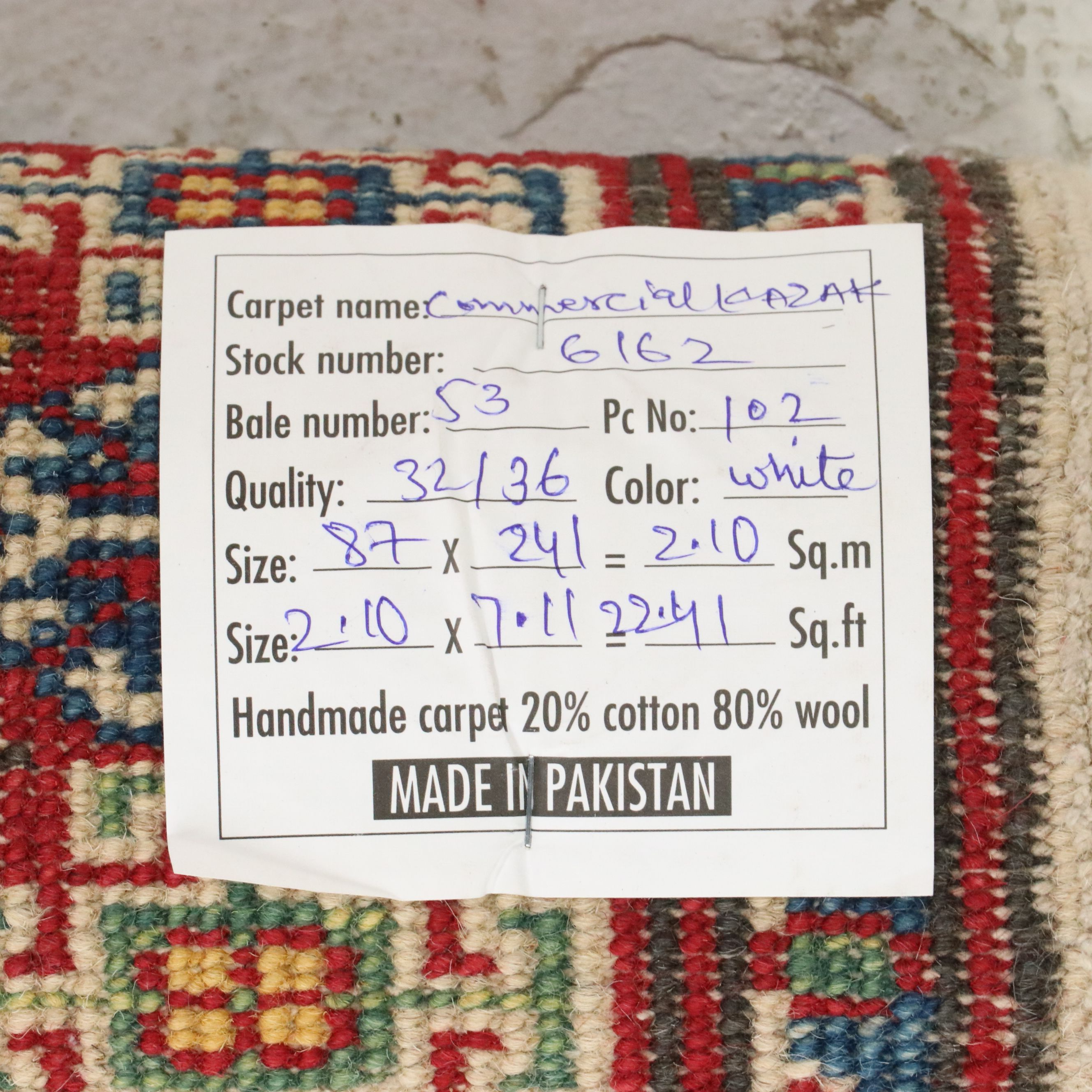 2'10 x 8'1 Hand-Knotted Pakistani Kazak Carpet Runner