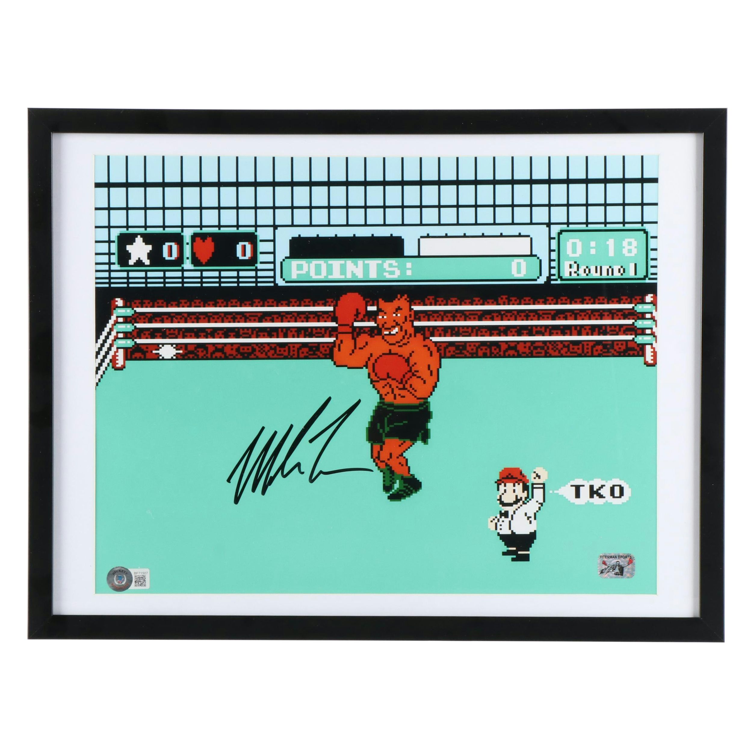 Mike Tyson Signed "Punch-Out" Boxing Print in Matted Frame, Beckett