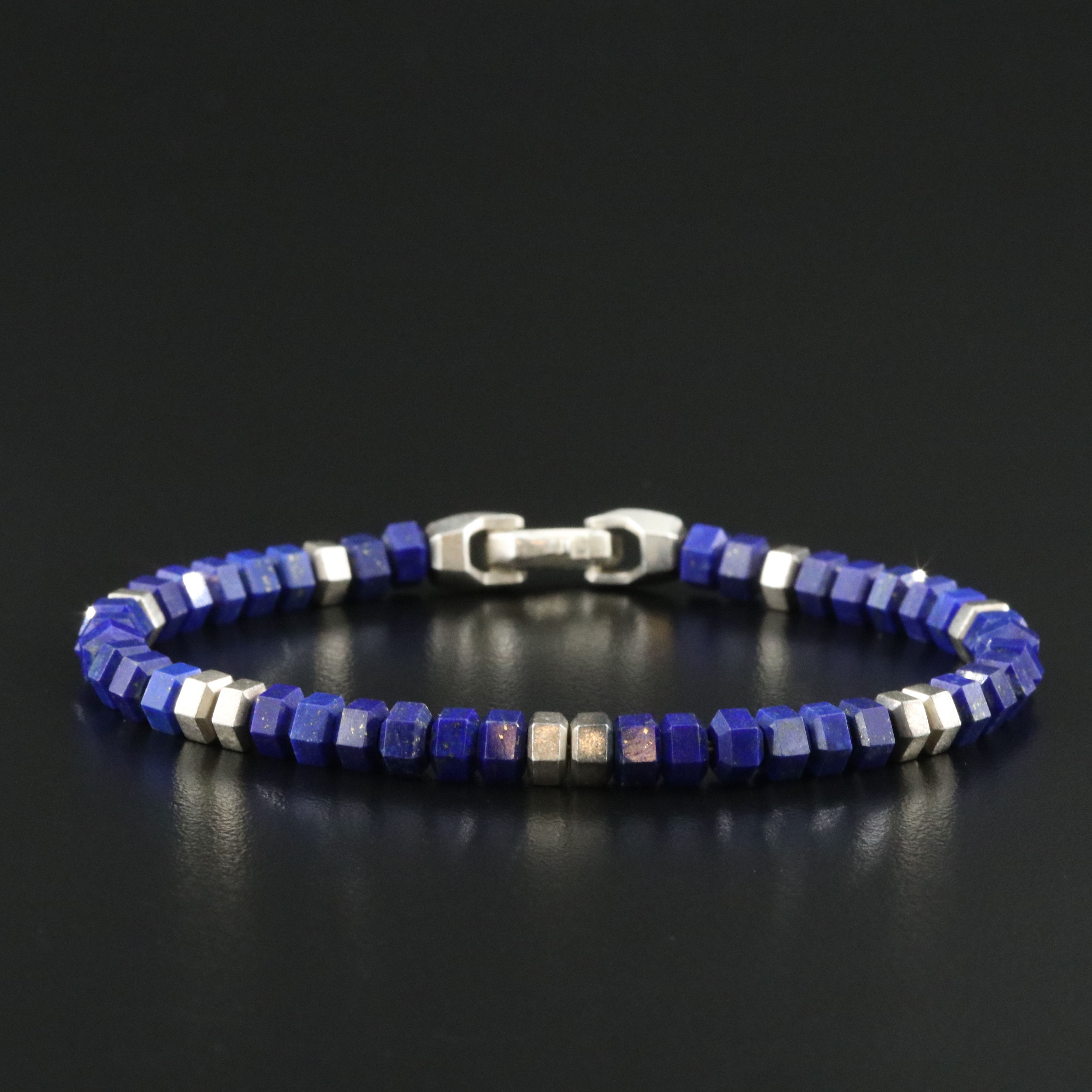 David Yurman Spiritual Beads Sterling and Lapis Hex Bead Bracelet