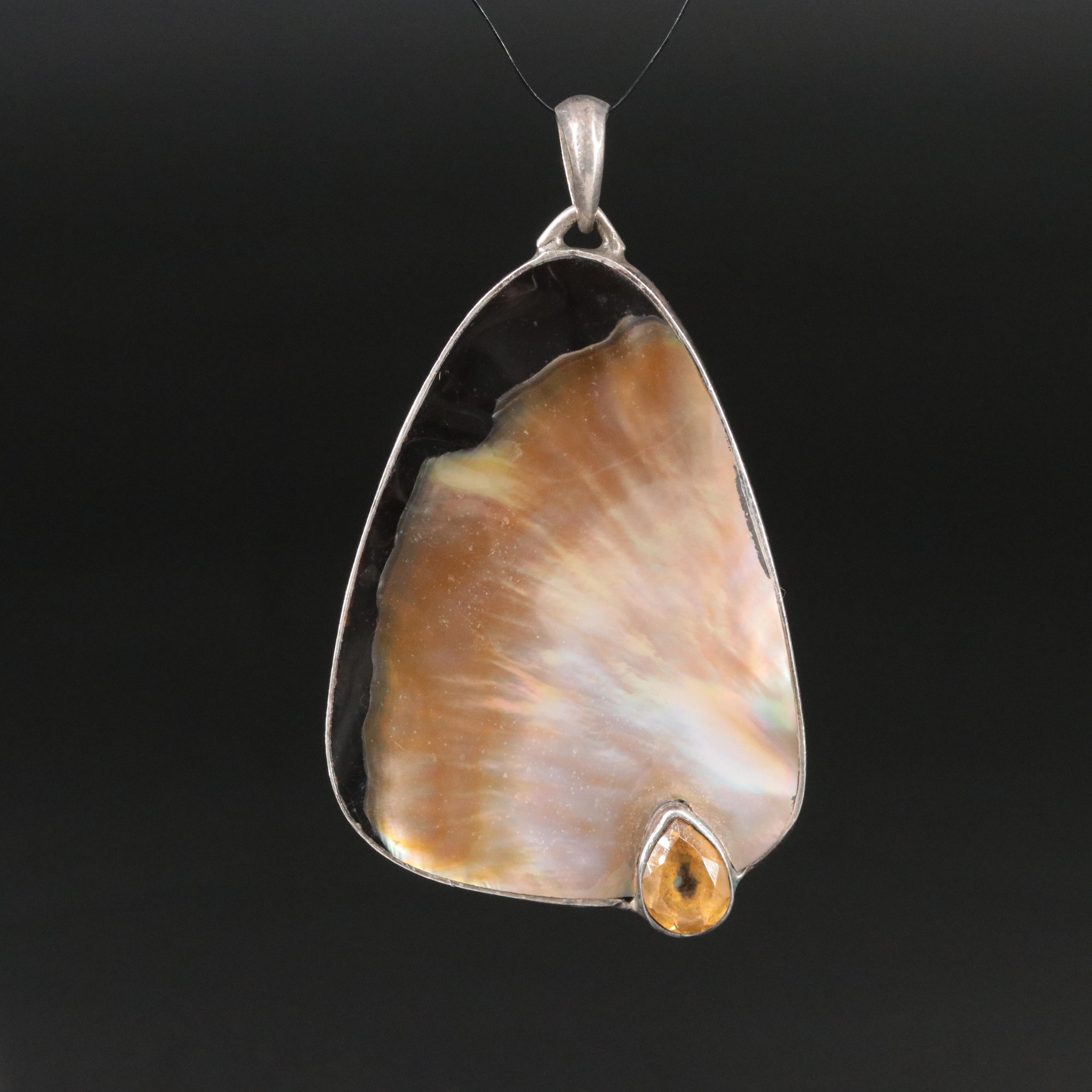 Marta Howell Sterling Mother-of-Pearl and Citrine Pendant