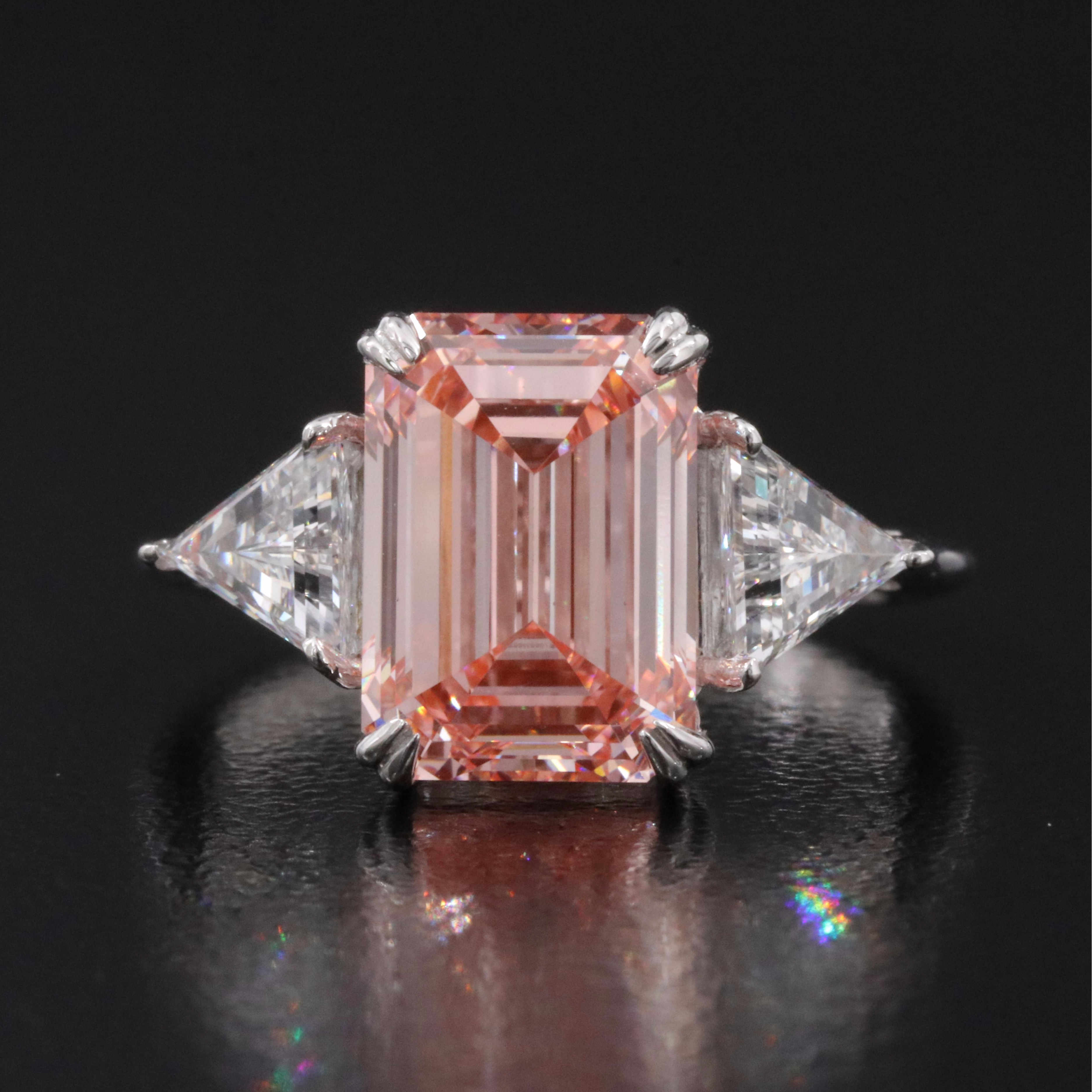 14K 4.90 CTW Lab Grown Diamond Ring with Fancy Pink Center and IGI Report