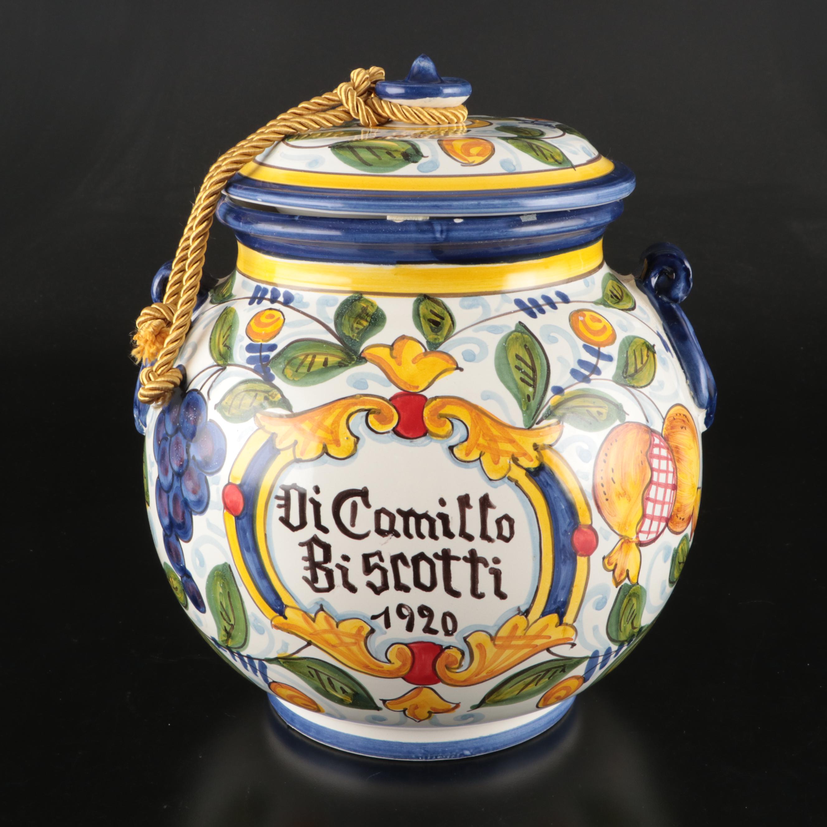 DiCamillo Baking Co Hand-Painted "Melograno Grande" Ceramic Biscotti Jar