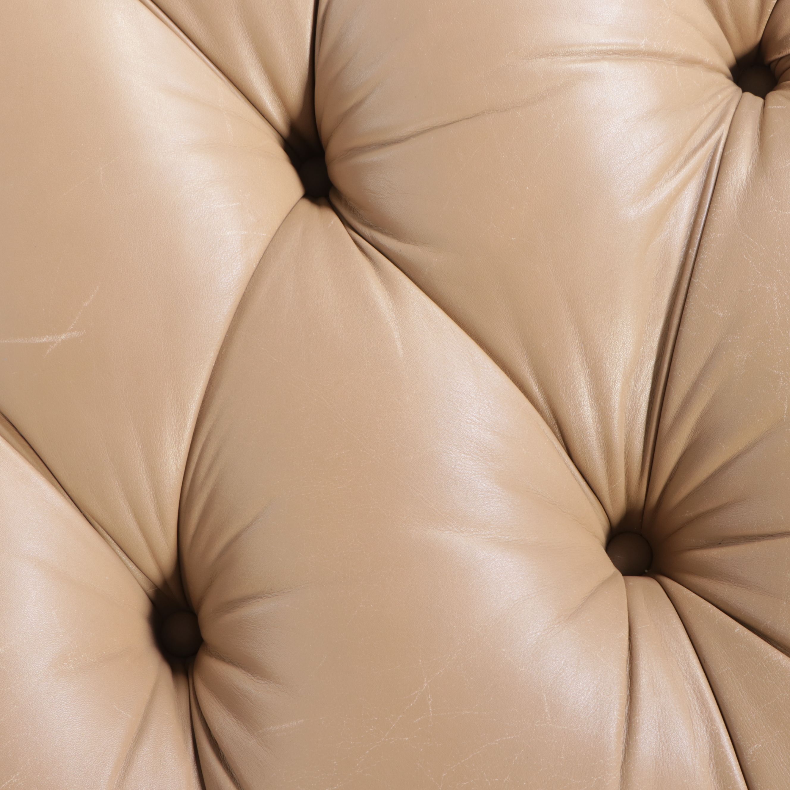 The Henredon Leather Co. Edwardian Style Tufted Leather and Carved Wood Ottoman