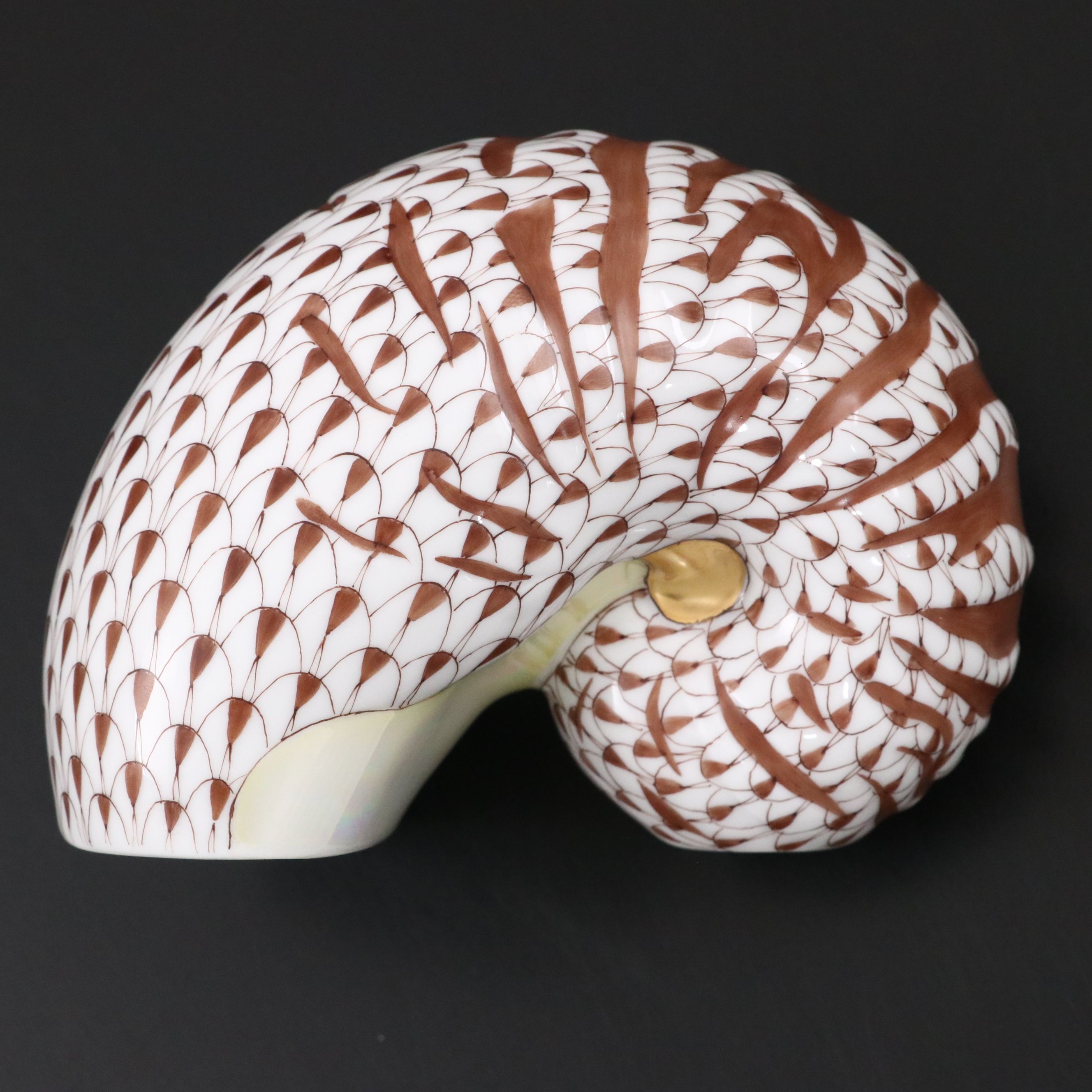 Herend "Nautilus" Chocolate and Gold Fishnet Porcelain Figurine