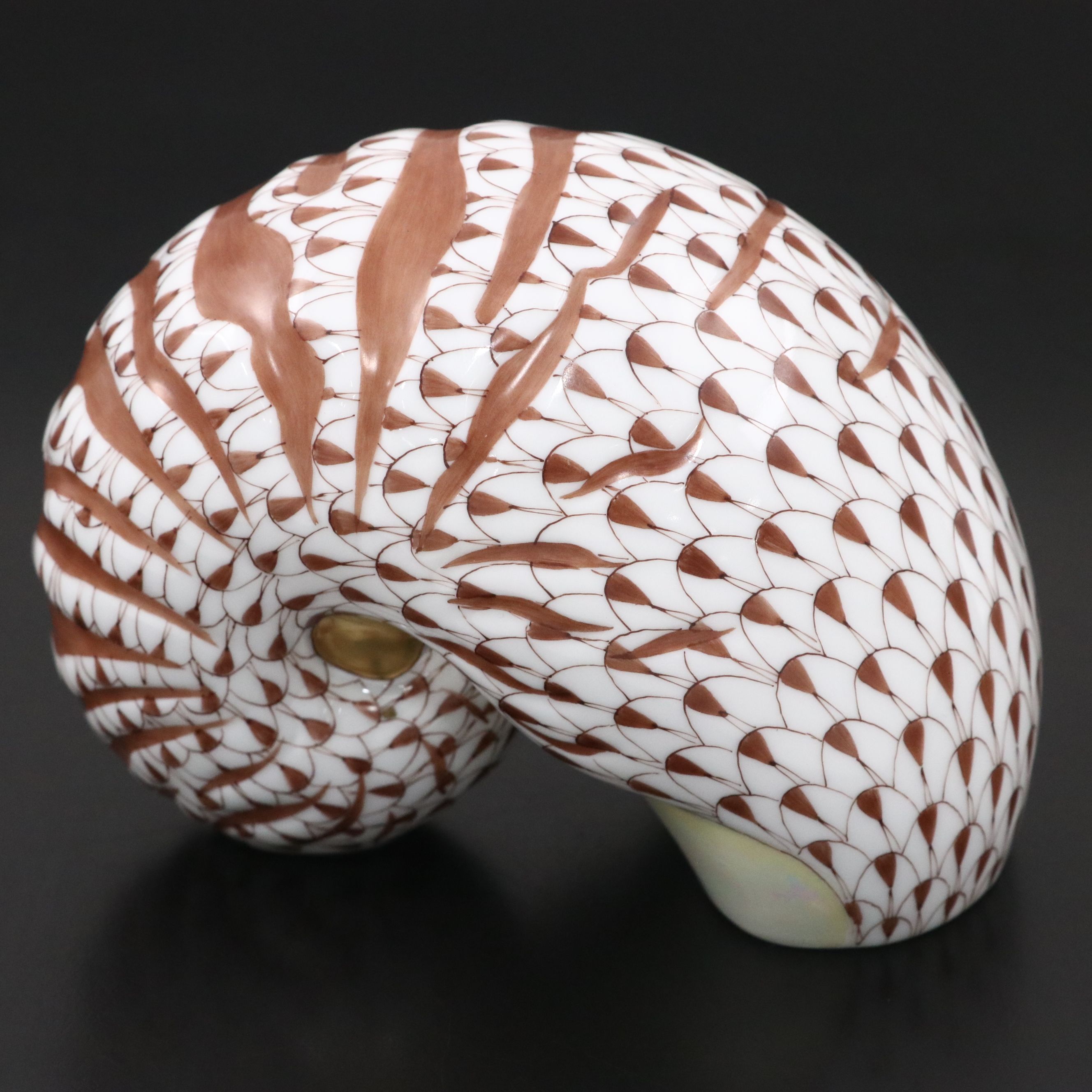 Herend "Nautilus" Chocolate and Gold Fishnet Porcelain Figurine
