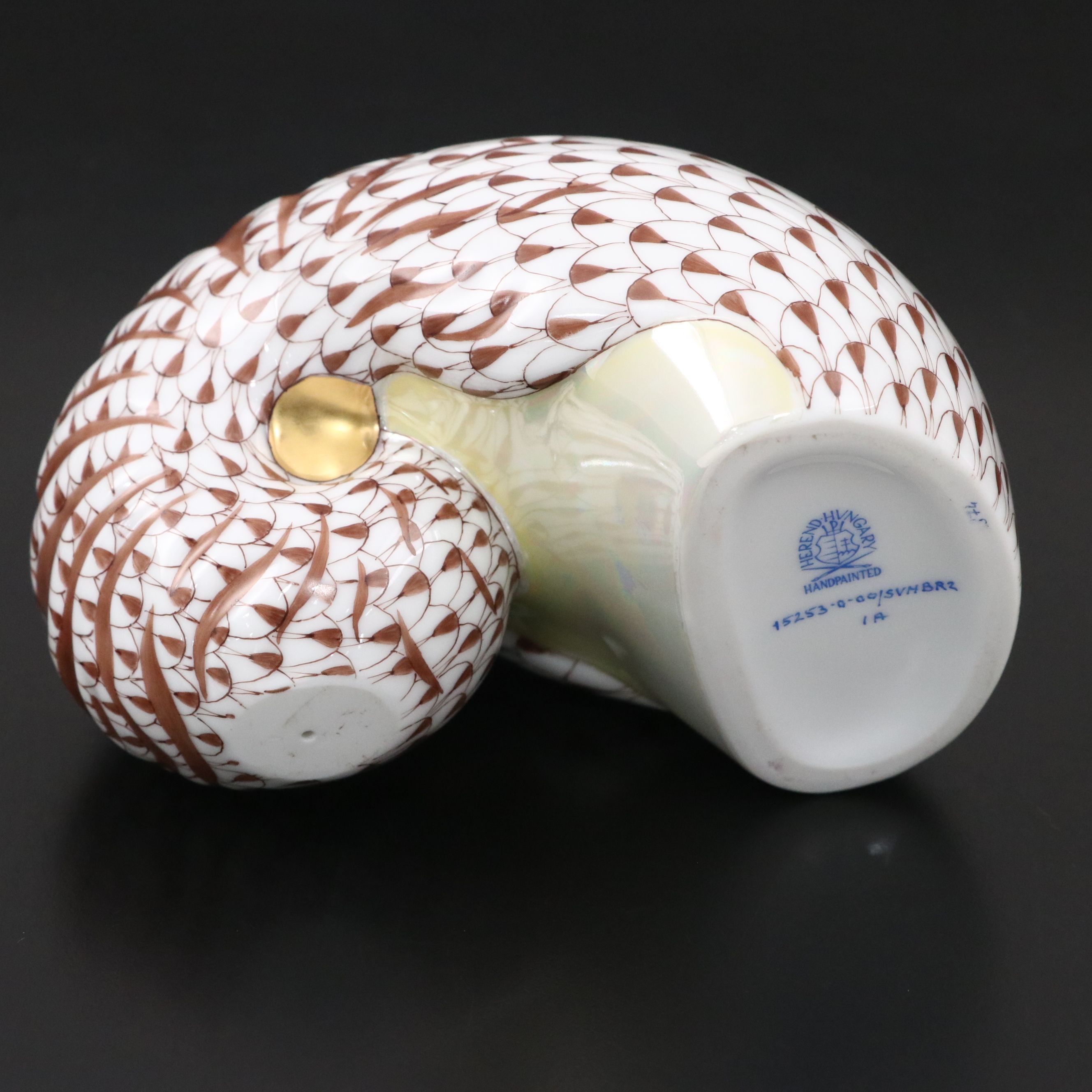 Herend "Nautilus" Chocolate and Gold Fishnet Porcelain Figurine