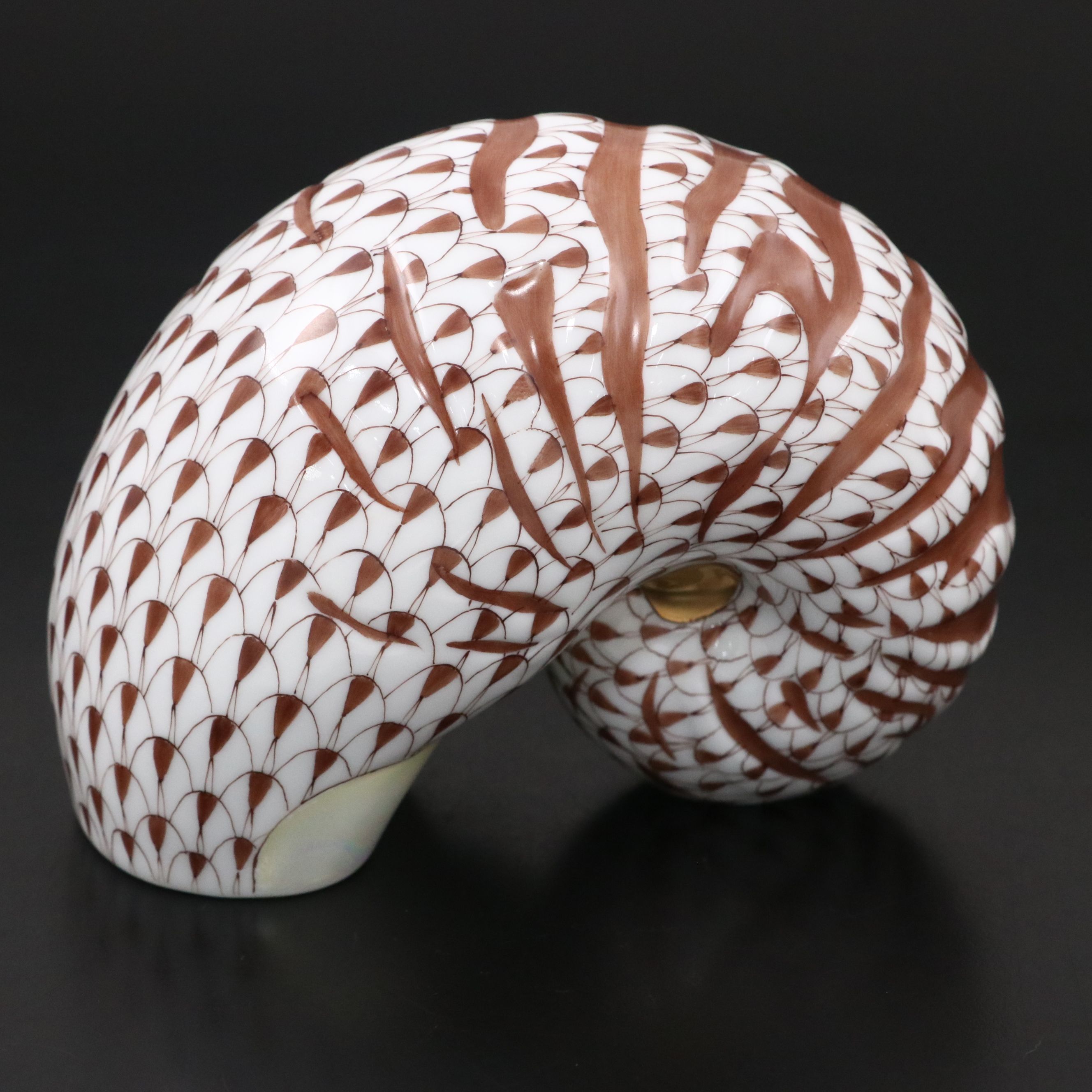 Herend "Nautilus" Chocolate and Gold Fishnet Porcelain Figurine