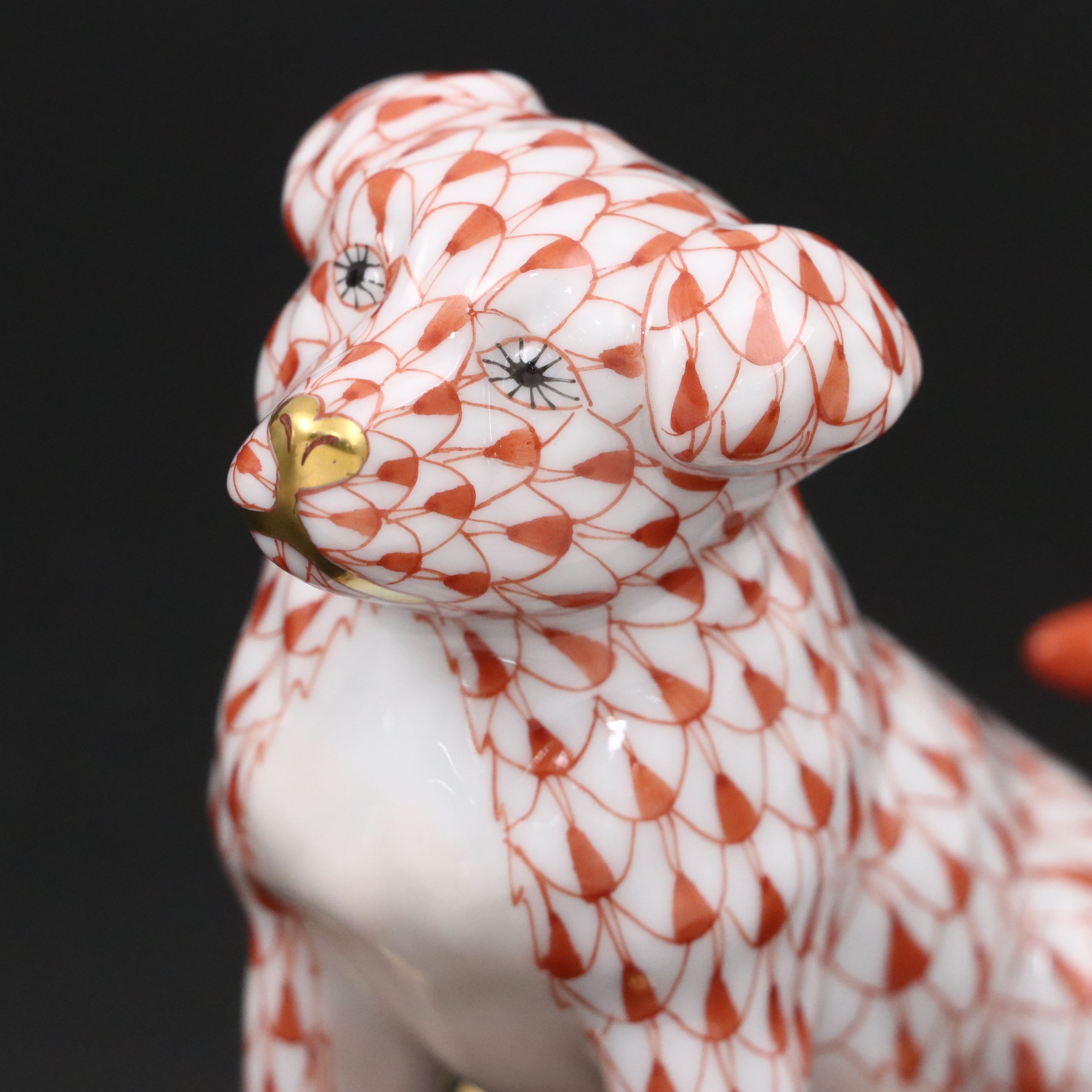 Herend "Puppy" Rust Fishnet and Gold Porcelain Figurine
