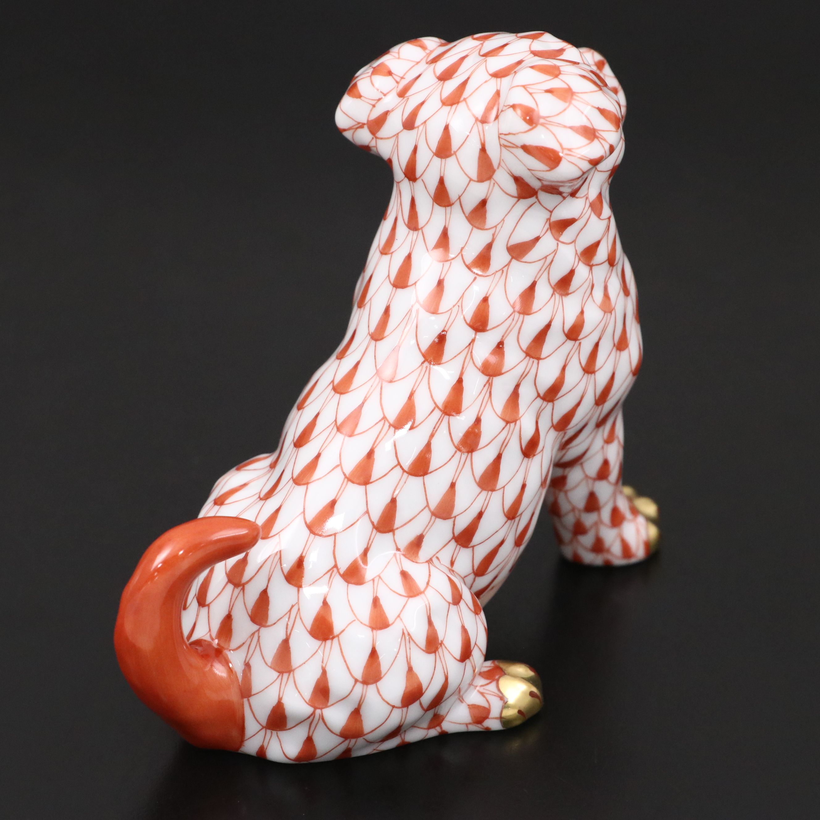 Herend "Puppy" Rust Fishnet and Gold Porcelain Figurine